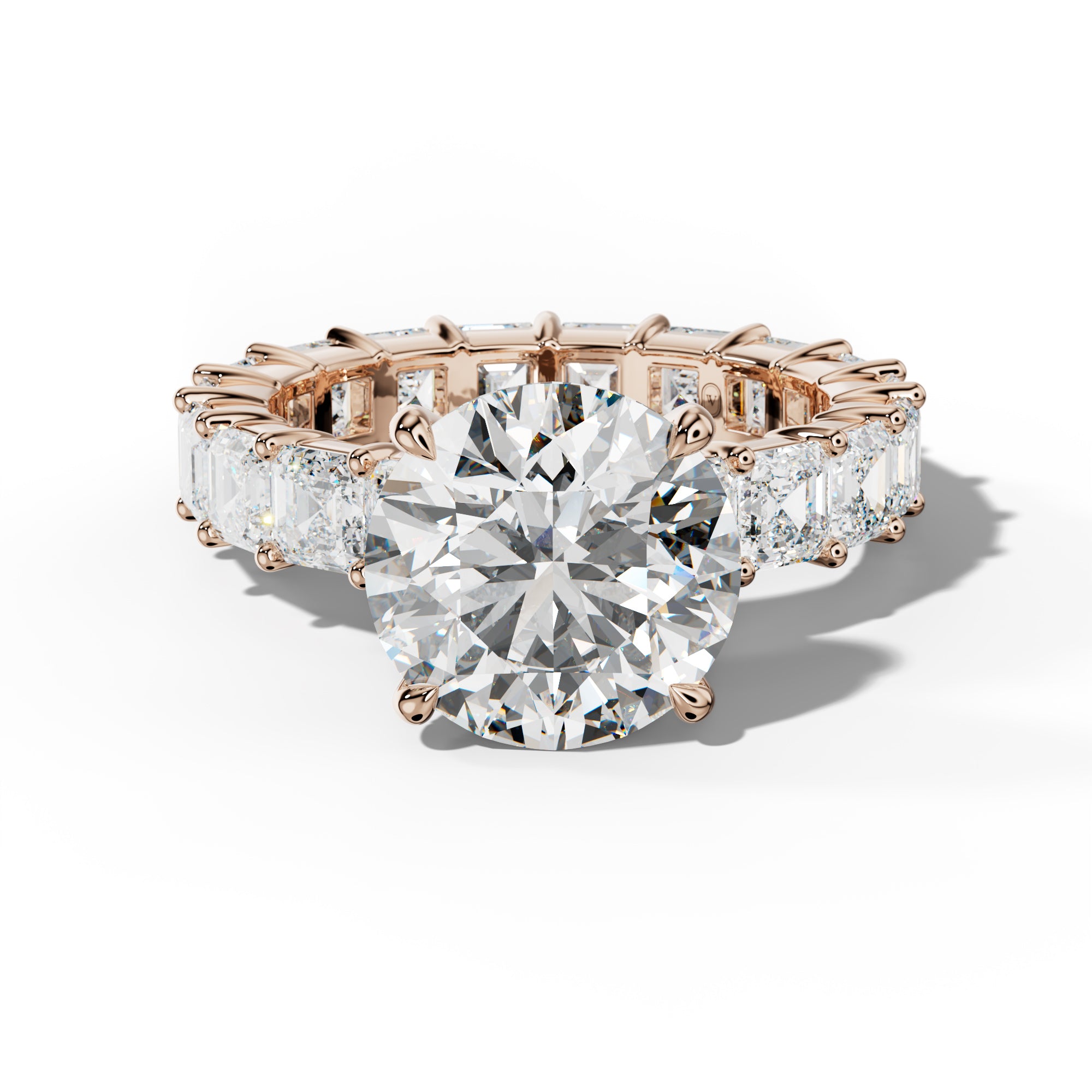 Kiara Round Diamond Engagement Ring With Asscher Side Stones