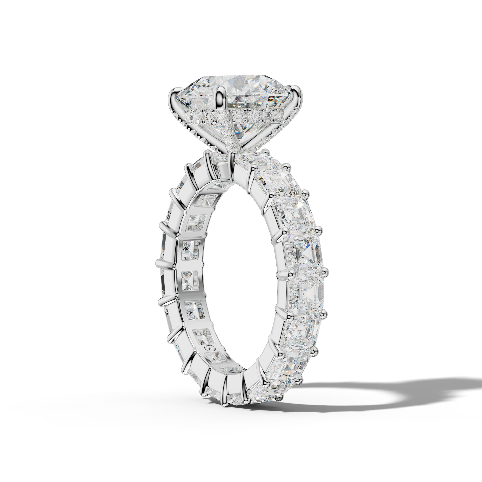 Kiara Round Diamond Engagement Ring With Asscher Side Stones