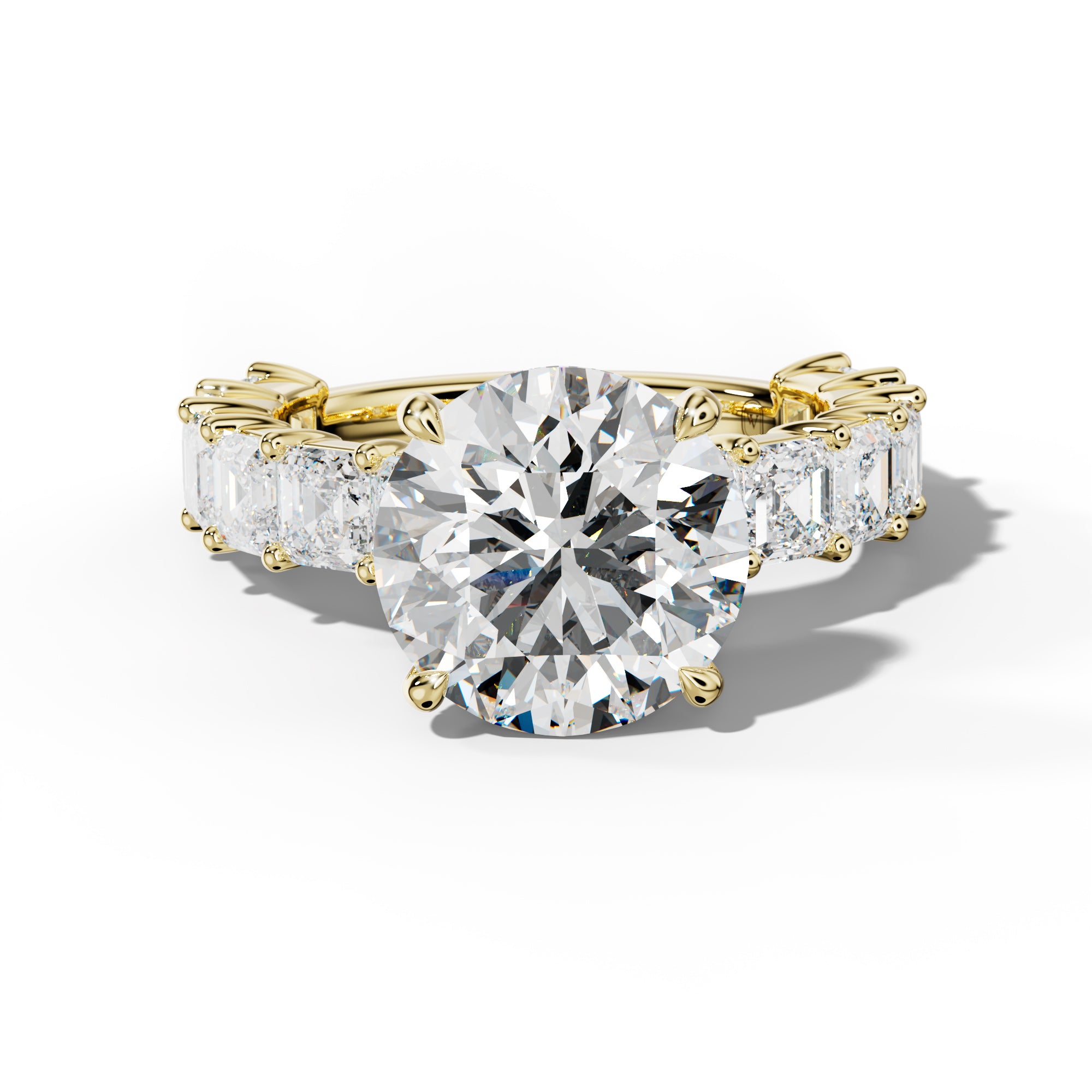 Soleil Round Diamond Engagement Ring With Asscher Side Stones