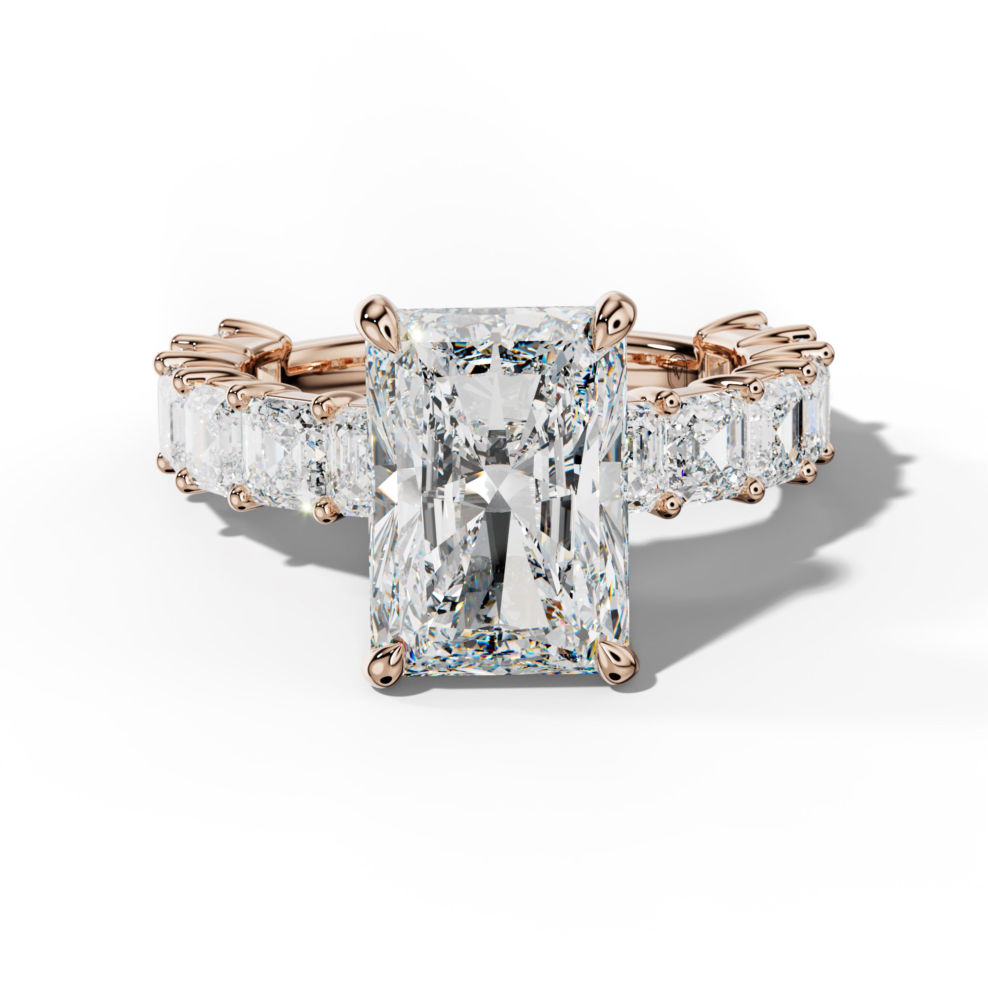 Soleil Radiant Diamond Engagement Ring With Asscher Side Stones