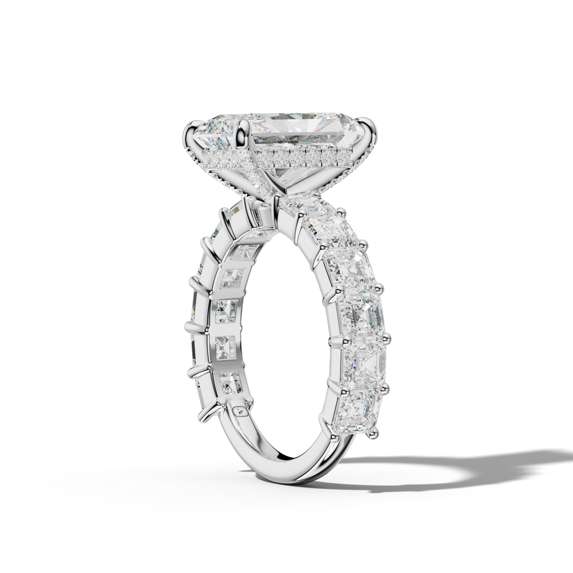 Soleil Radiant Diamond Engagement Ring With Asscher Side Stones
