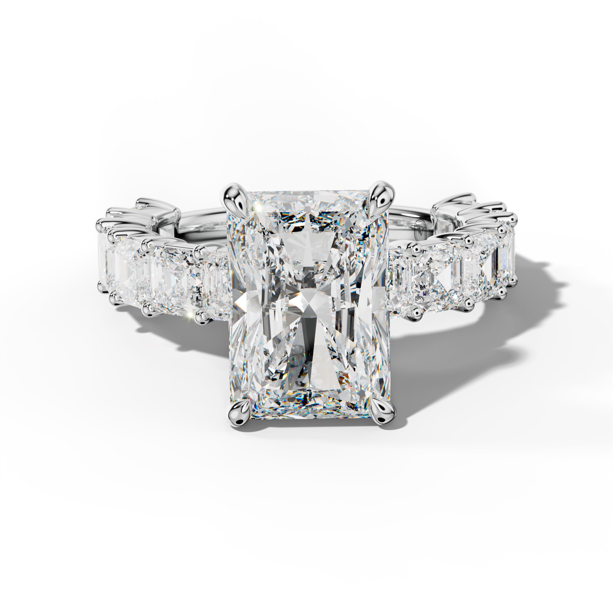 Soleil Radiant Diamond Engagement Ring With Asscher Side Stones