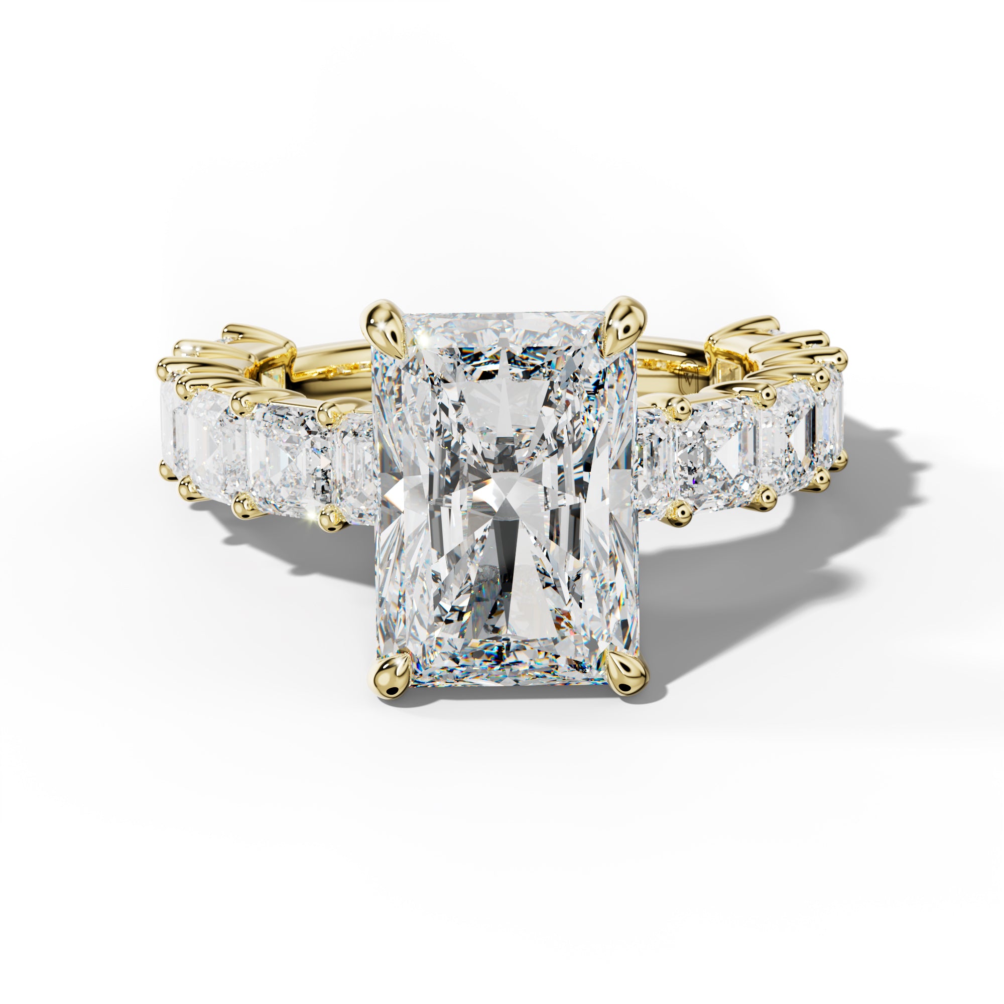 Soleil Radiant Diamond Engagement Ring With Asscher Side Stones