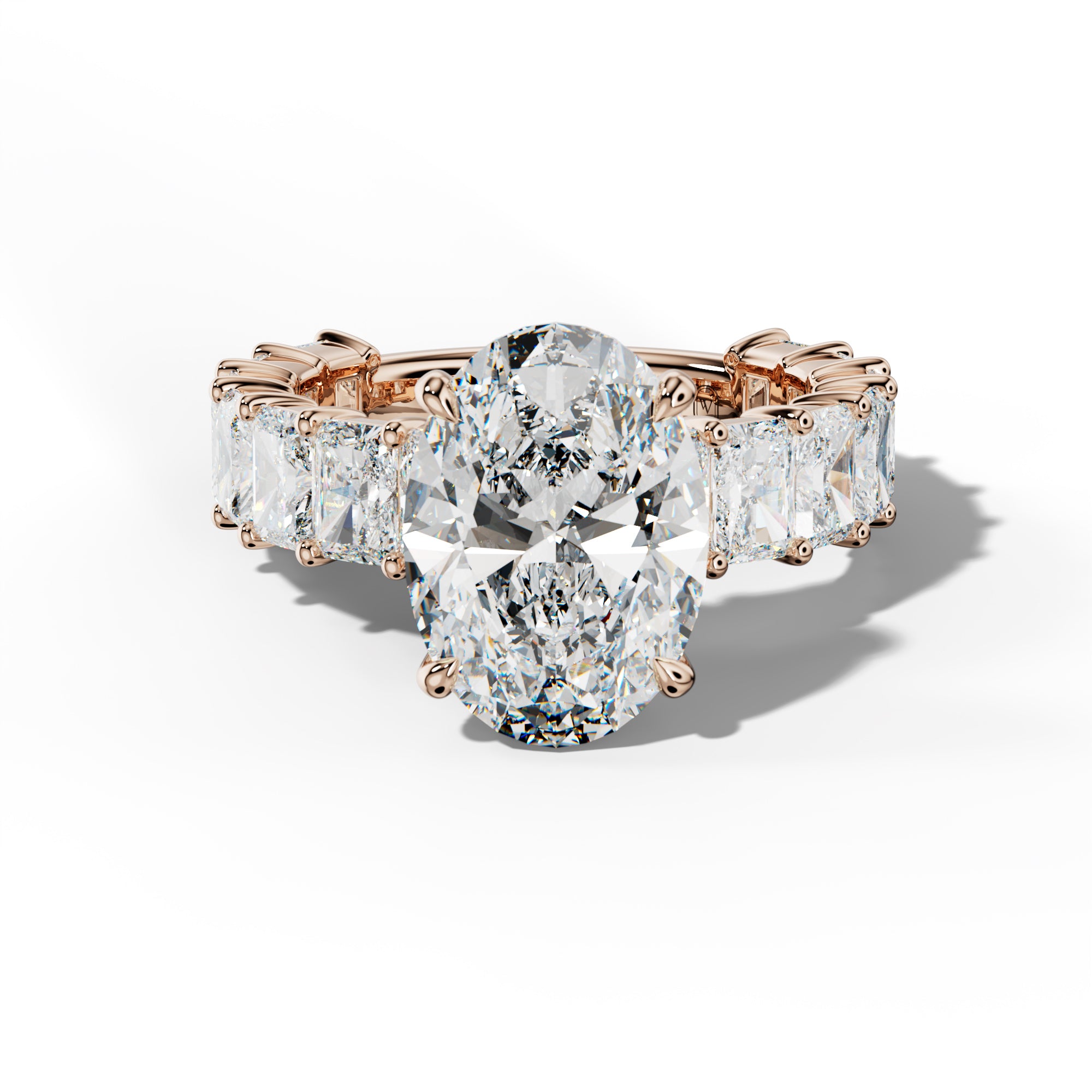 Adelina Oval Diamond Engagement Ring With Radiant Side Stones