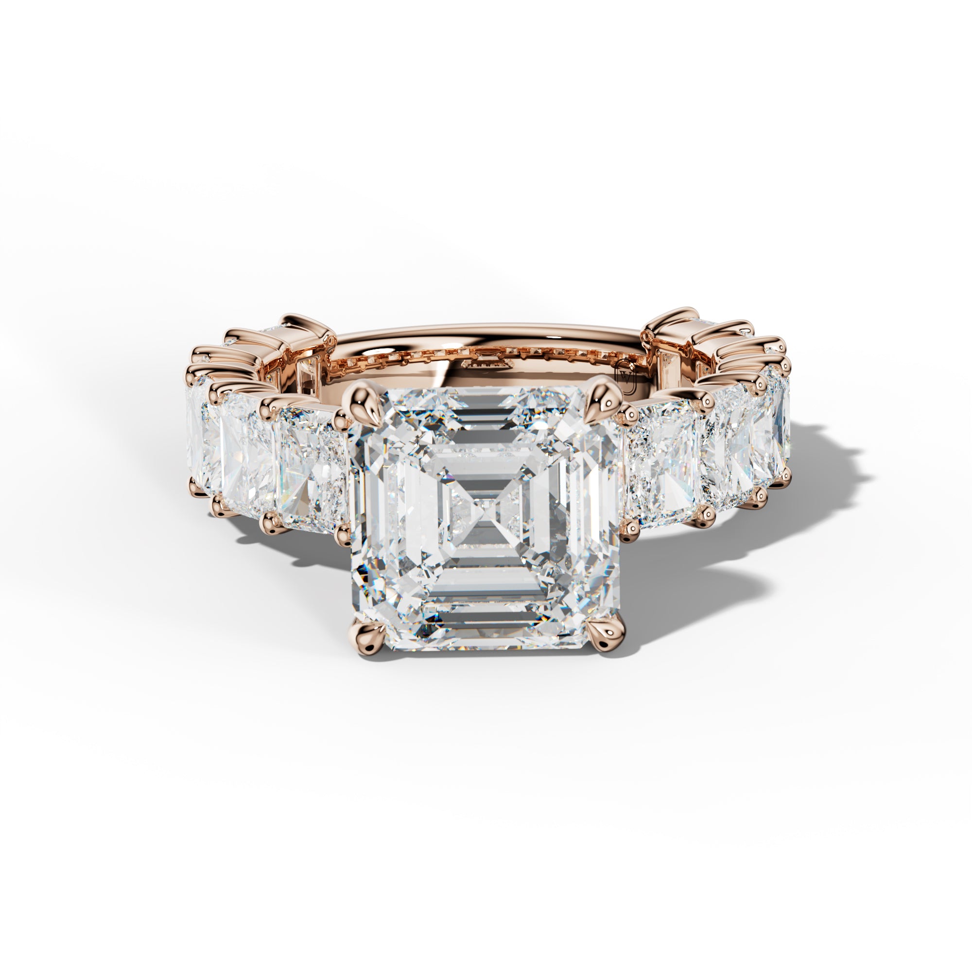 Adelina Asscher Diamond Engagement Ring With Radiant Side Stones