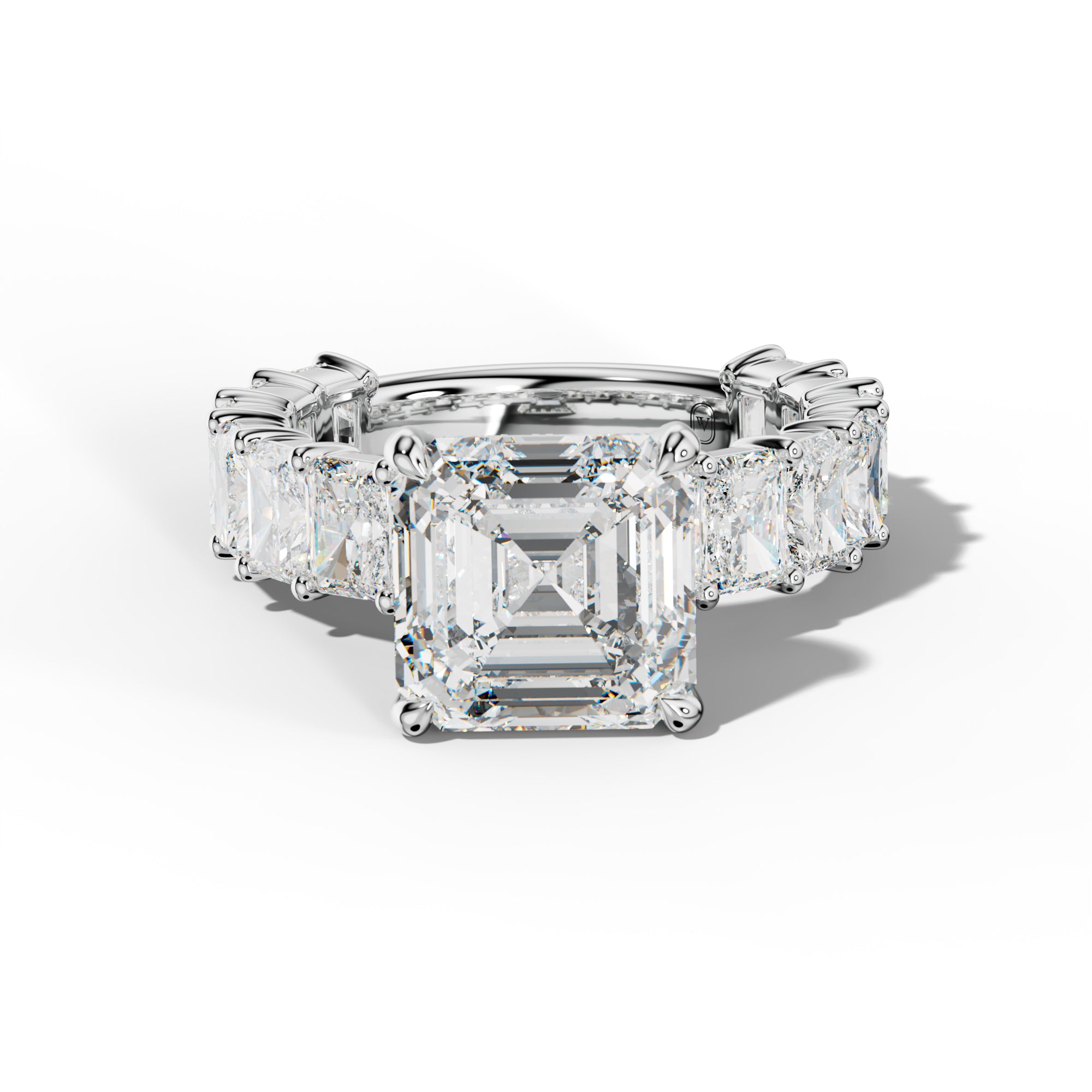 Adelina Asscher Diamond Engagement Ring With Radiant Side Stones