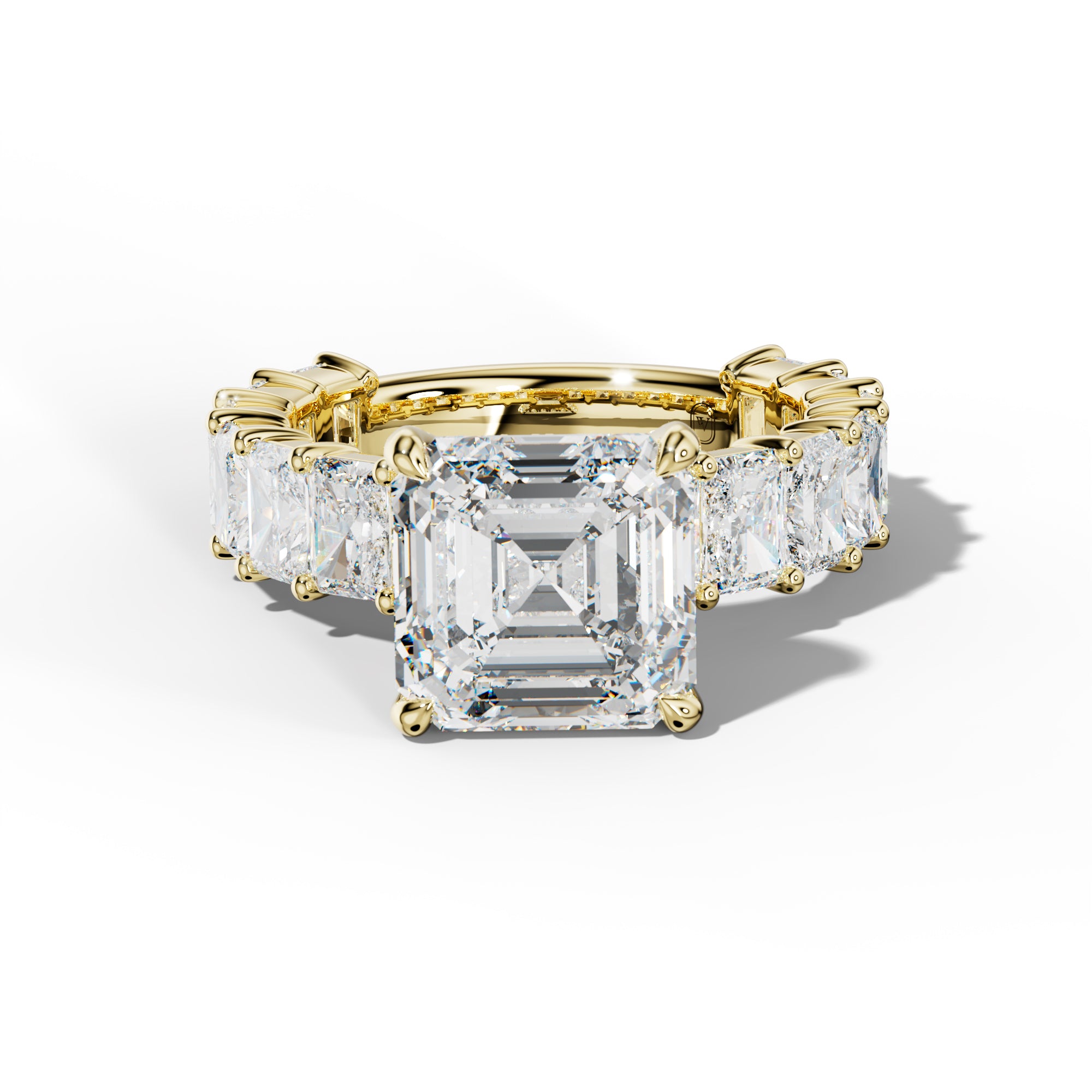 Adelina Asscher Diamond Engagement Ring With Radiant Side Stones