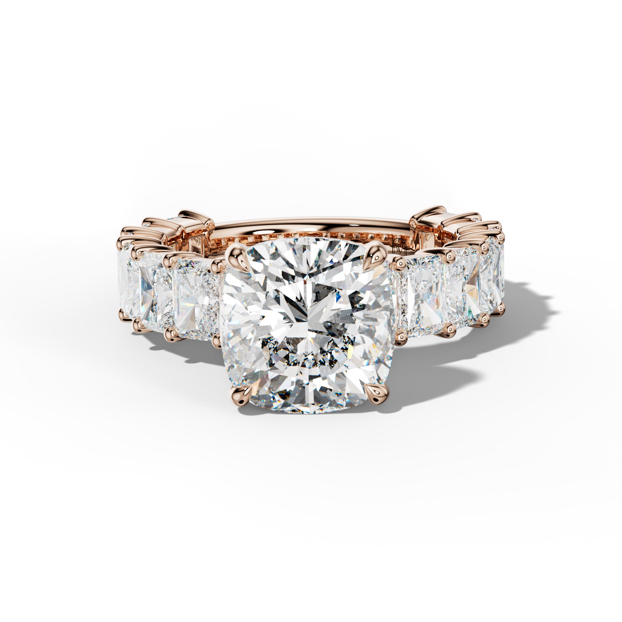 Adelina Cushion Diamond Engagement Ring With Radiant Side Stones
