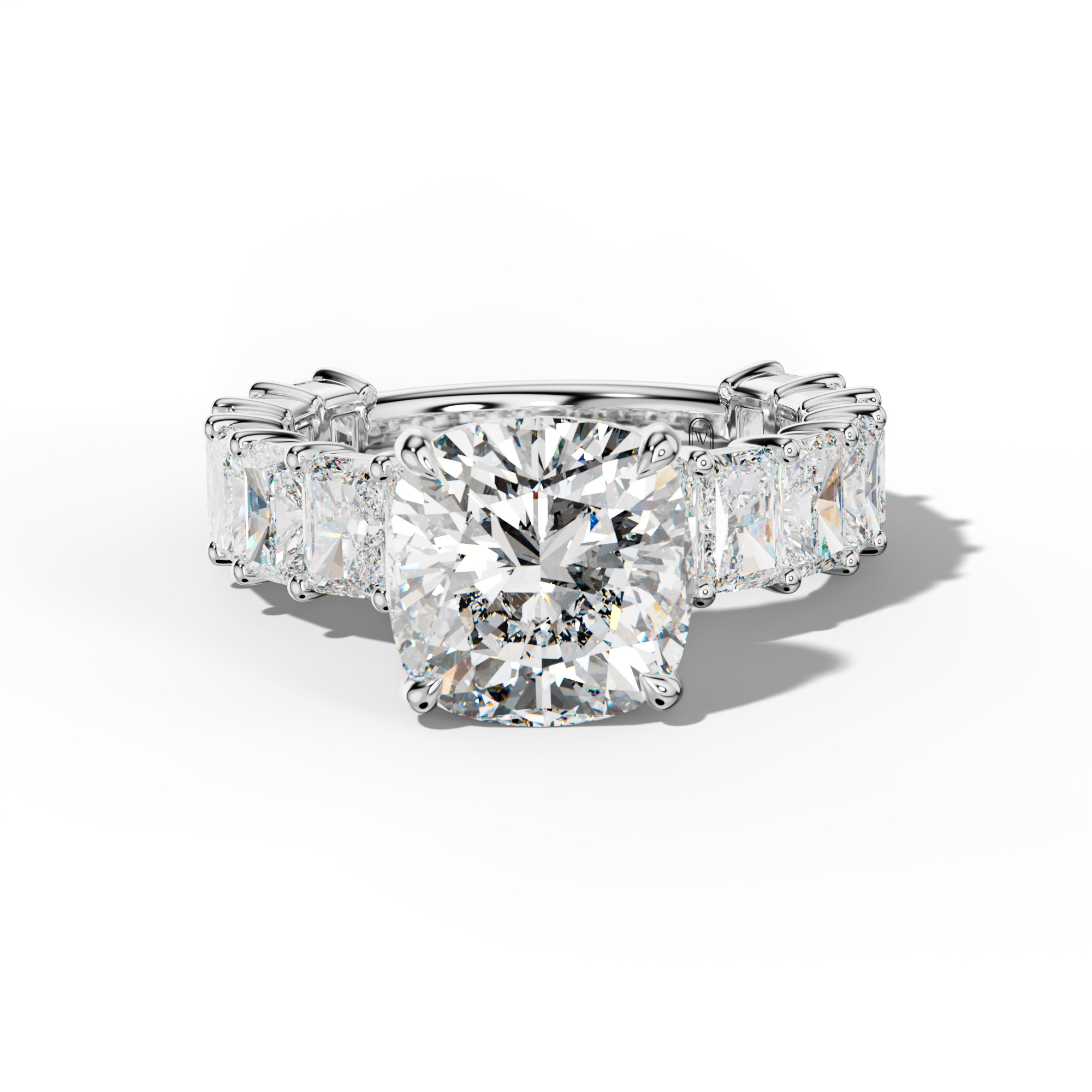 Adelina Cushion Diamond Engagement Ring With Radiant Side Stones