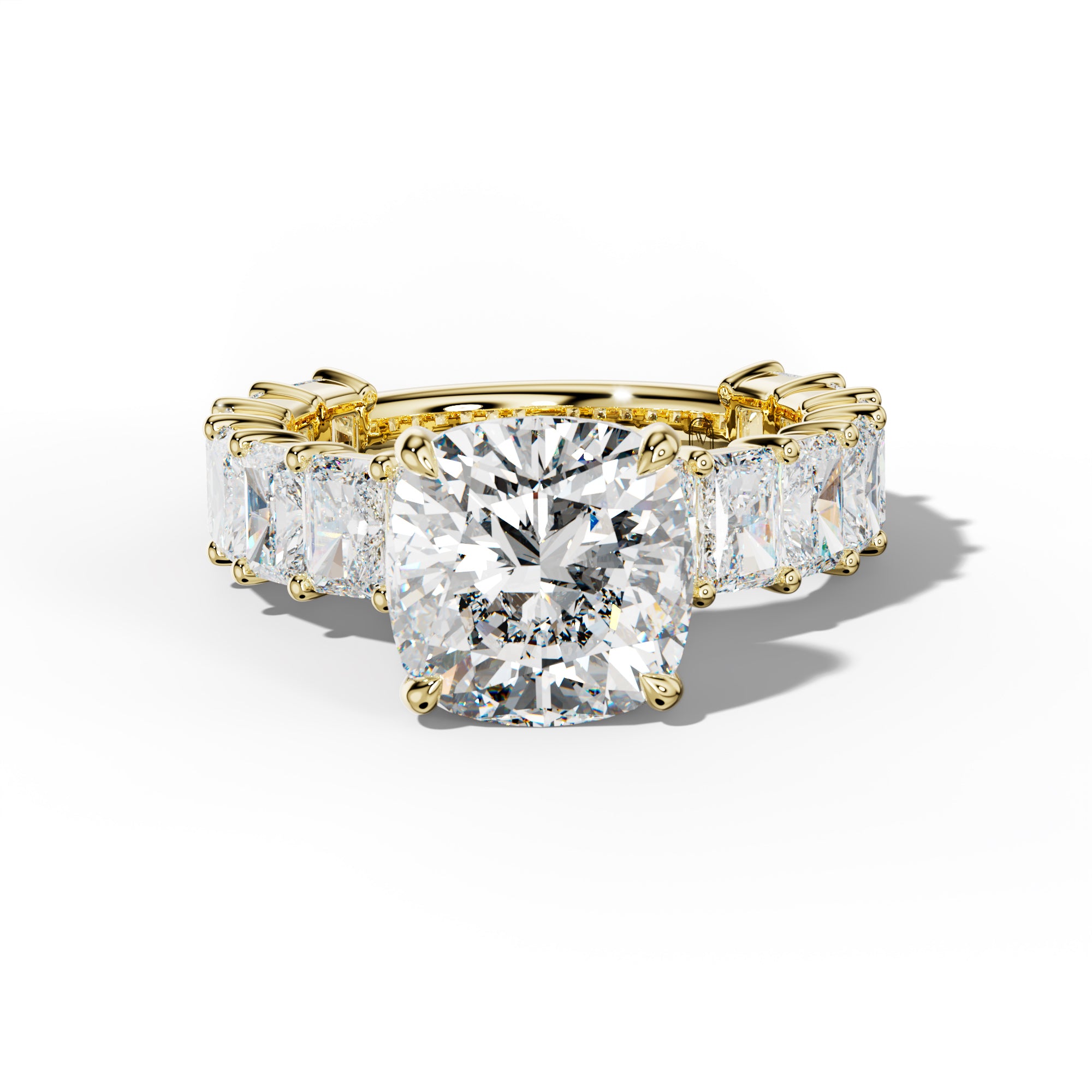 Adelina Cushion Diamond Engagement Ring With Radiant Side Stones
