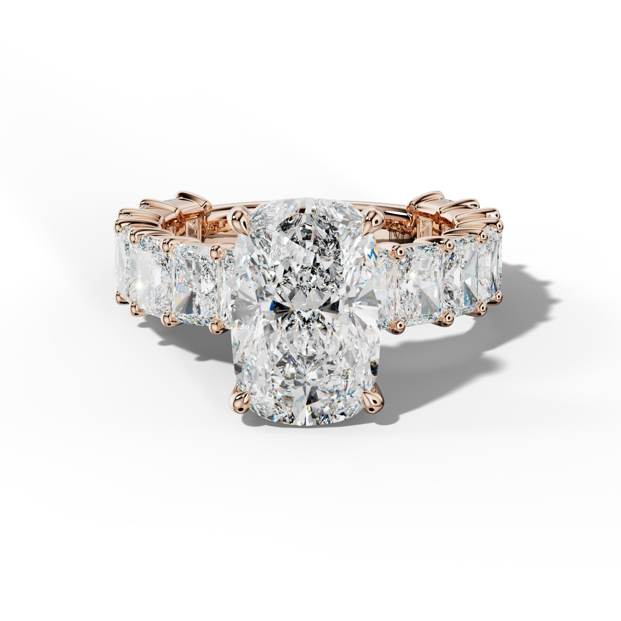 Adelina Elongated Cushion Diamond Engagement Ring With Radiant Side Stones
