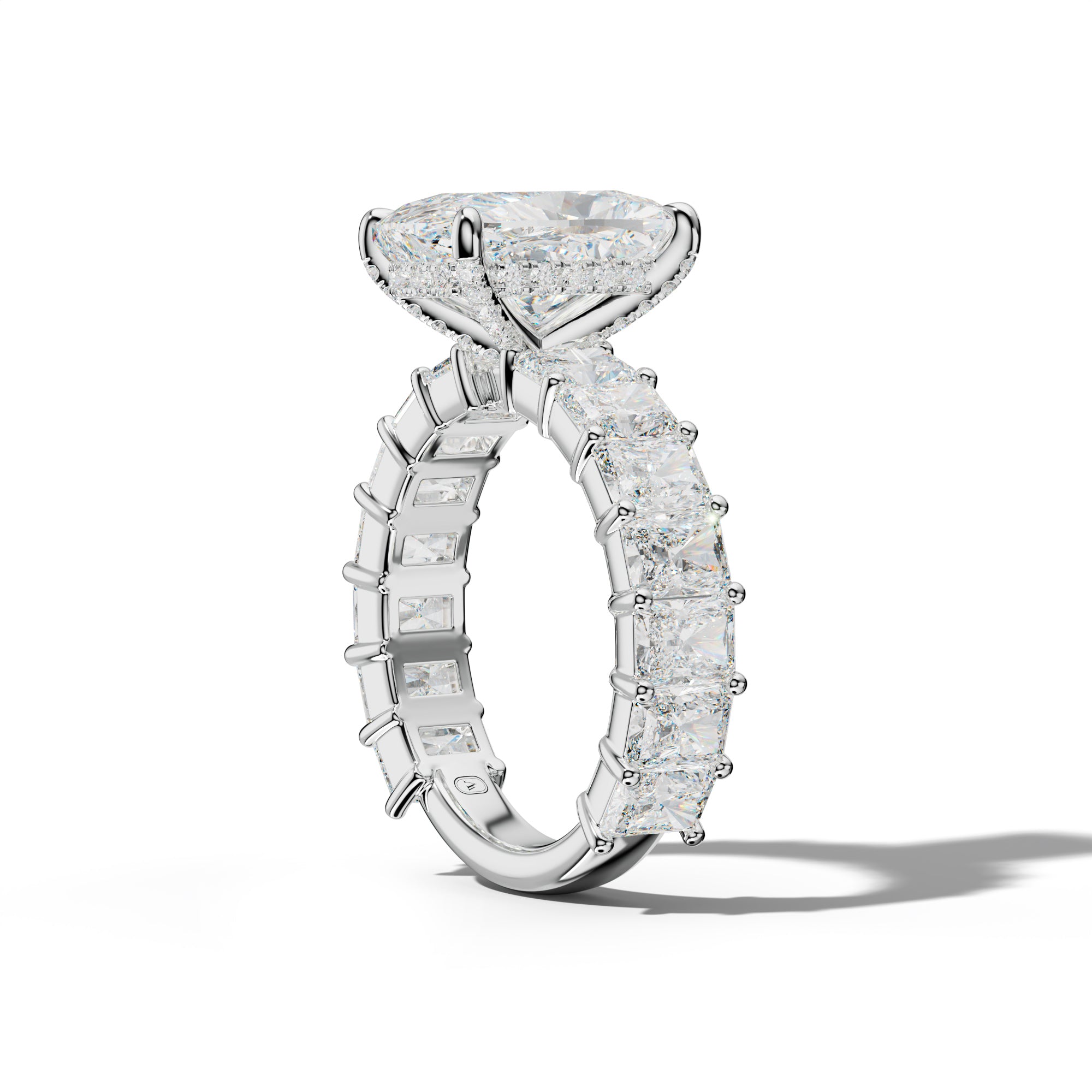 Adelina Elongated Cushion Diamond Engagement Ring With Radiant Side Stones