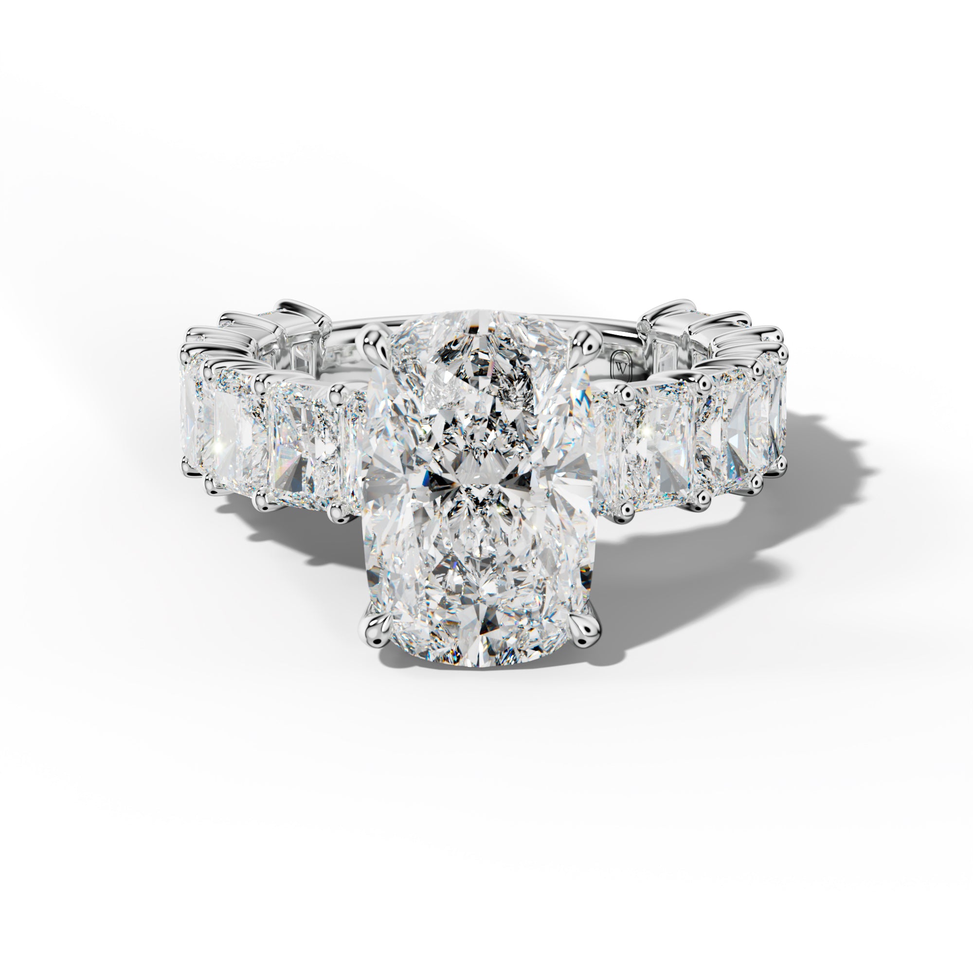 Adelina Elongated Cushion Diamond Engagement Ring With Radiant Side Stones