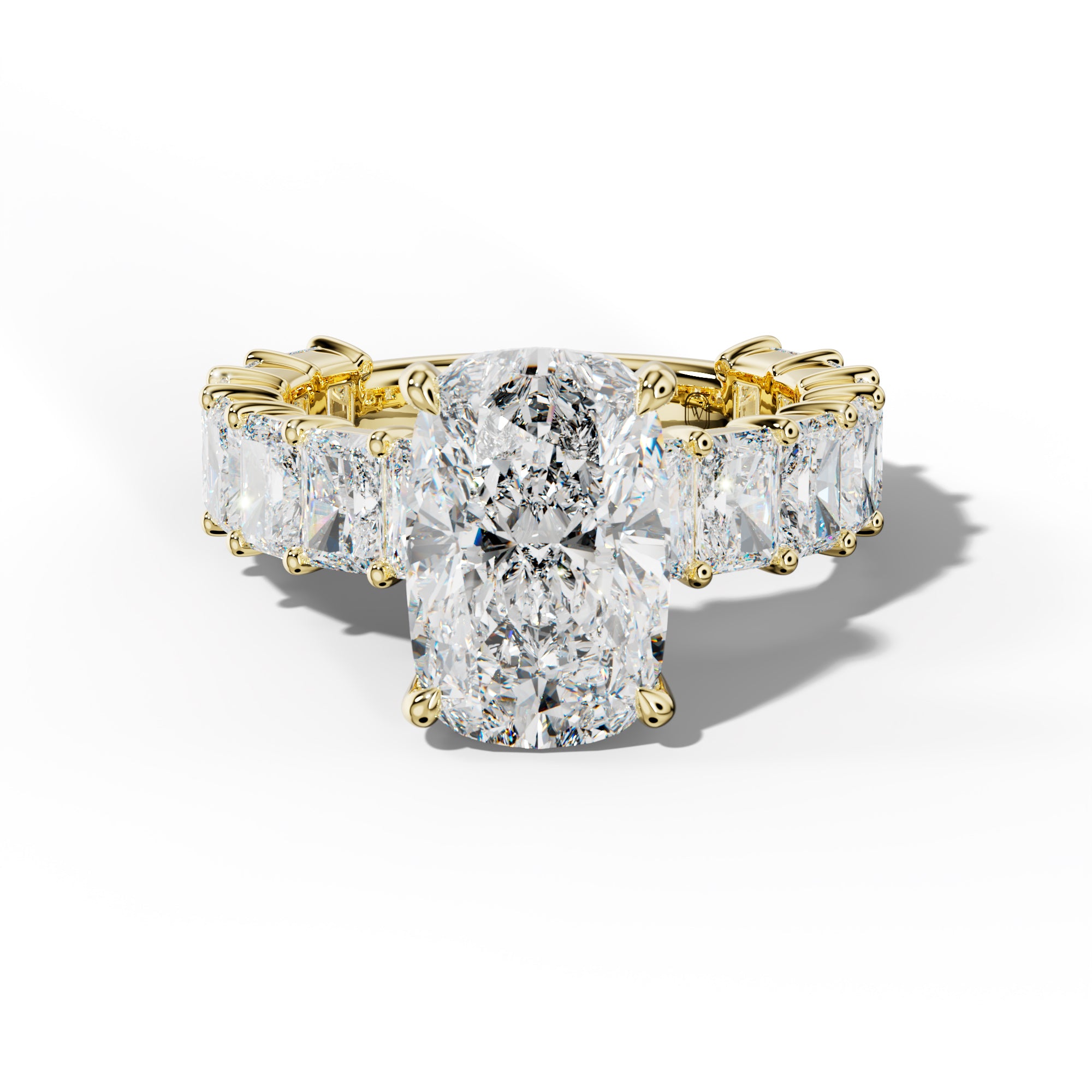 Adelina Elongated Cushion Diamond Engagement Ring With Radiant Side Stones