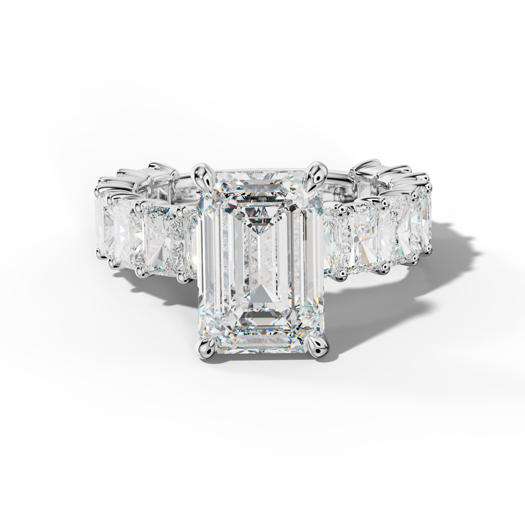 Adelina Emerald Cut Engagement Ring With Radiant Side Stones