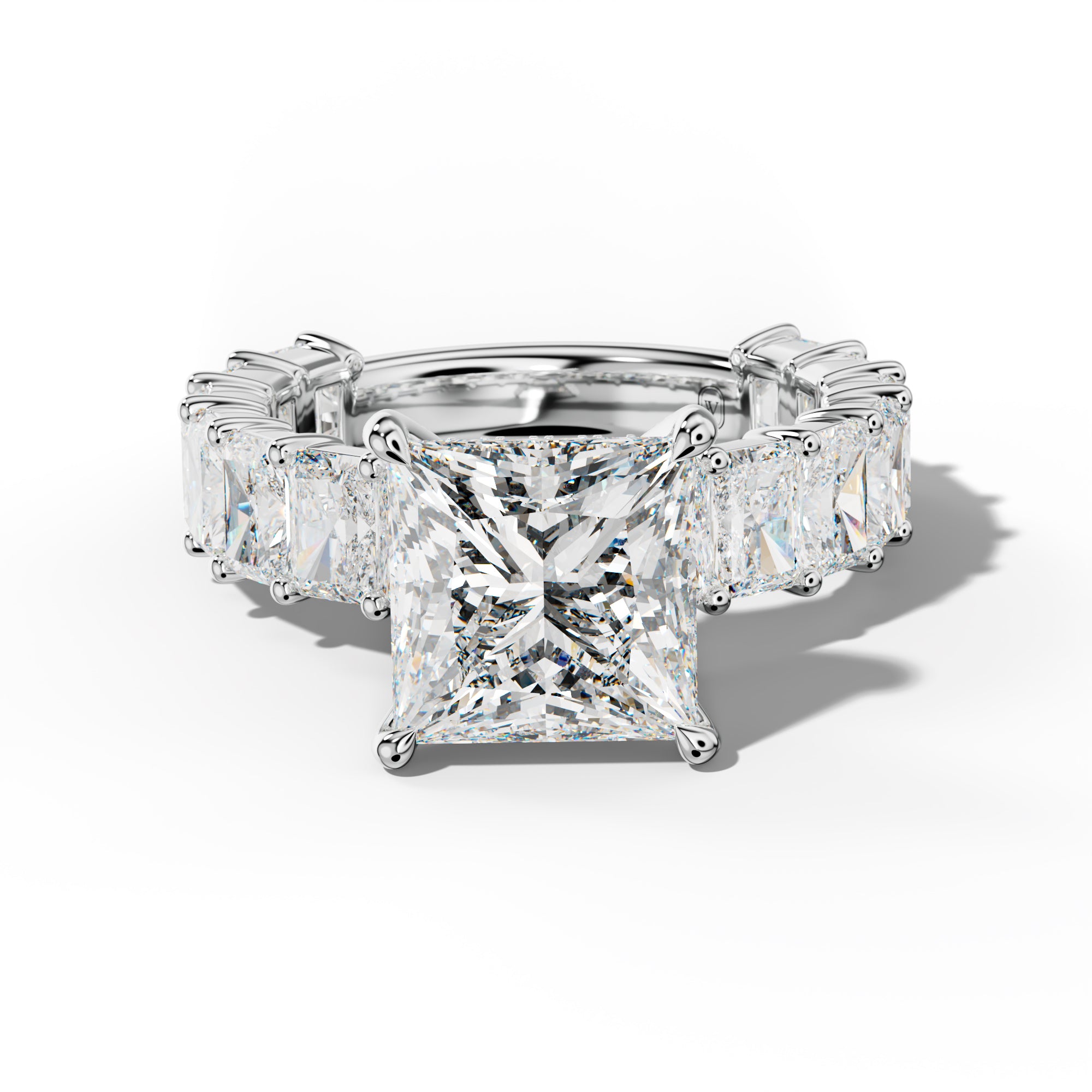 Adelina Princess Cut Engagement Ring With Radiant Side Stones