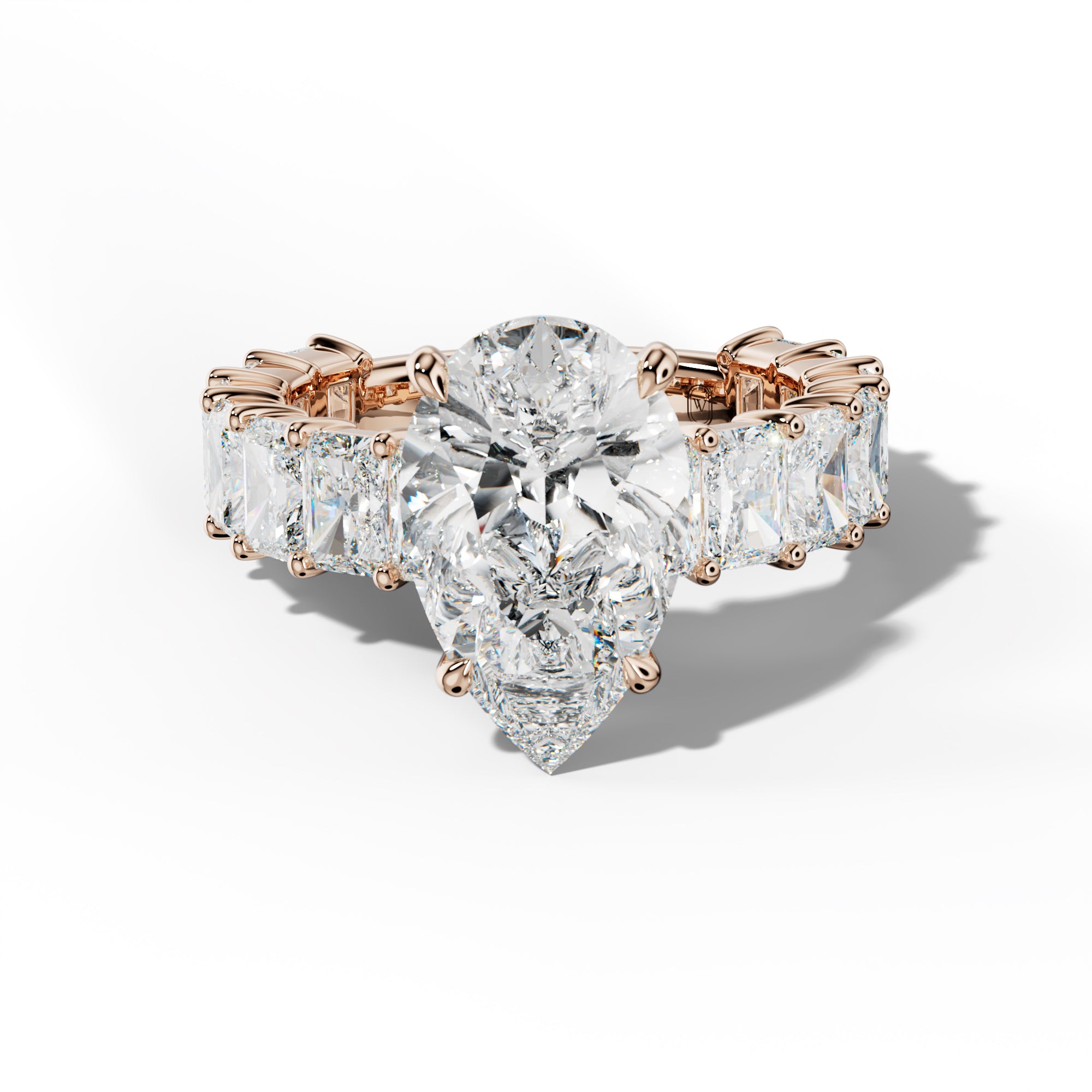 Adelina Pear Shape Engagement Ring With Radiant Side Stones