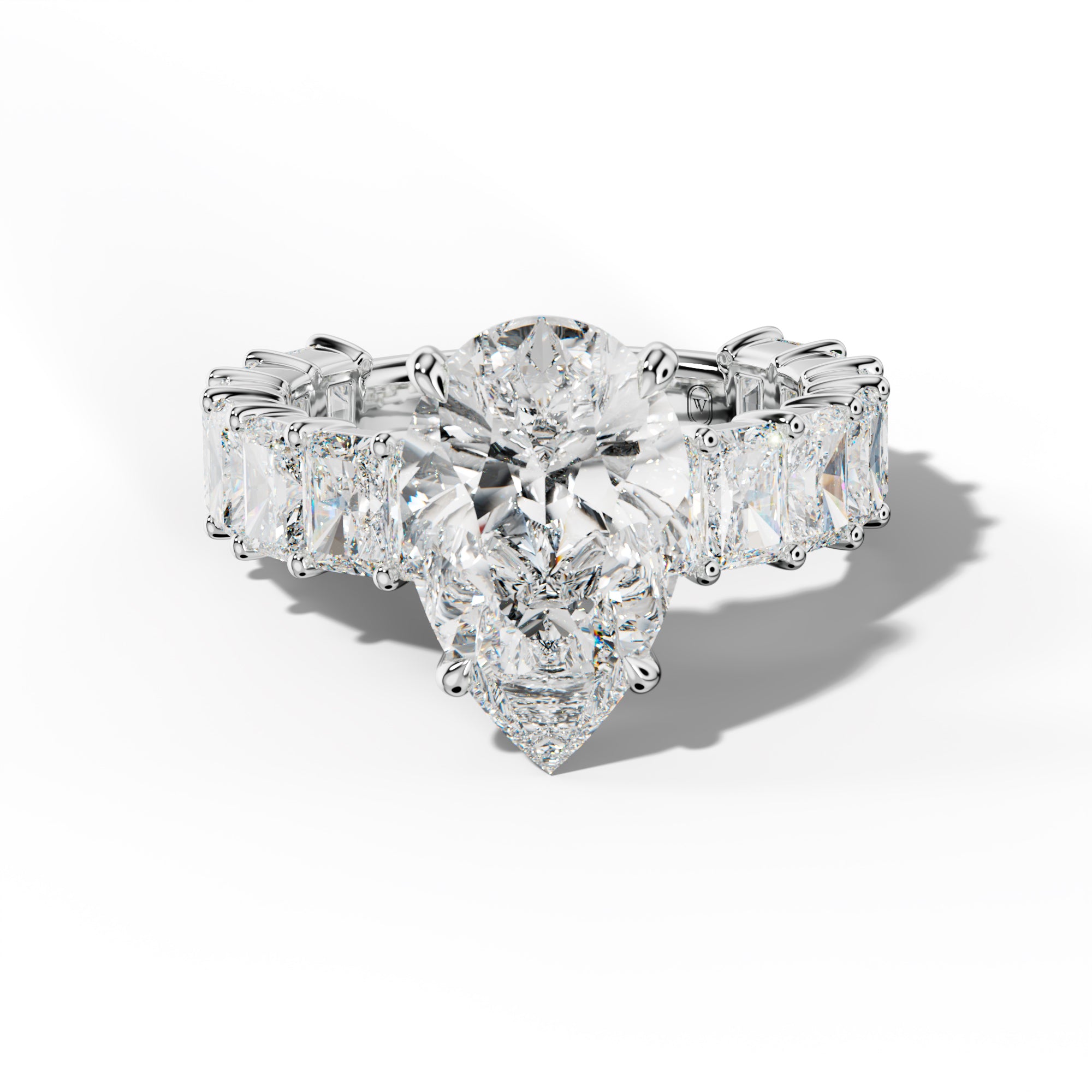 Adelina Pear Shape Engagement Ring With Radiant Side Stones
