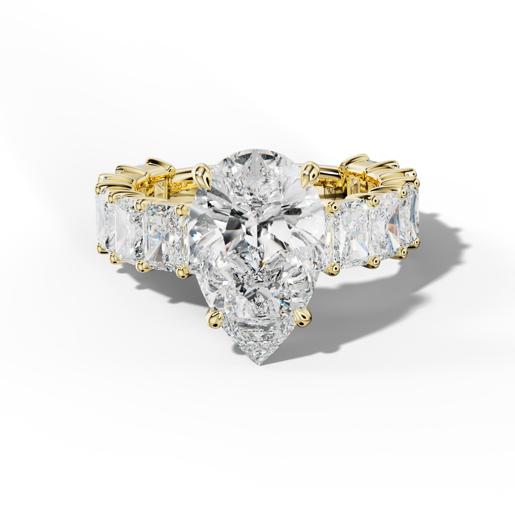 Adelina Pear Shape Engagement Ring With Radiant Side Stones