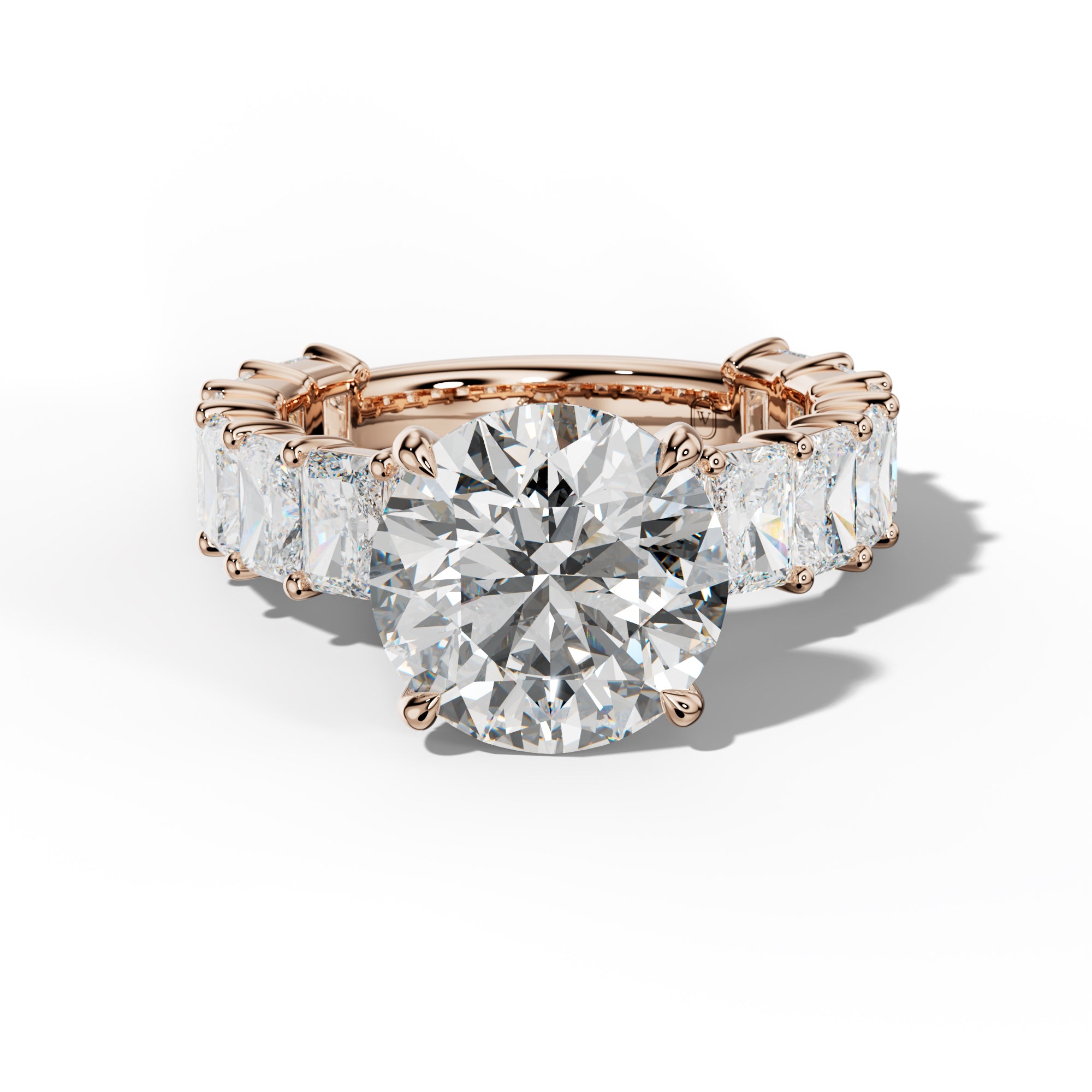 Adelina Round Diamond Engagement Ring With Radiant Side Stones