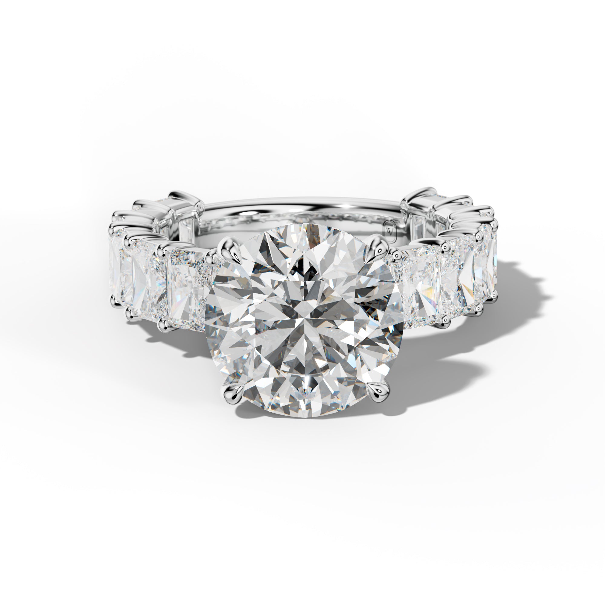 Adelina Round Diamond Engagement Ring With Radiant Side Stones