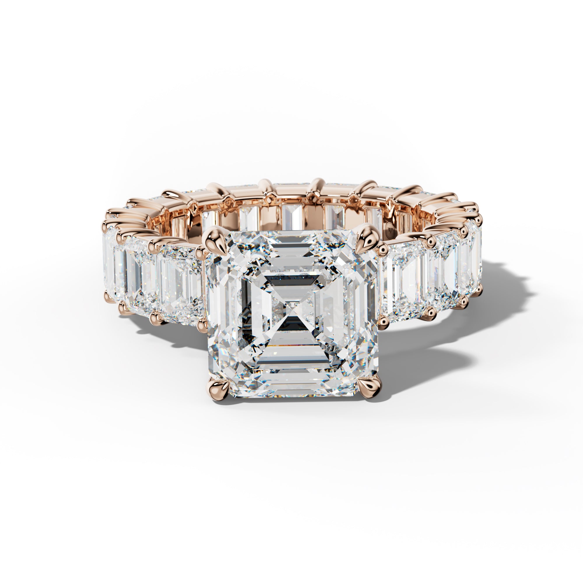 Willow Asscher Diamond Engagement Ring With Emerald Cut Side Stones