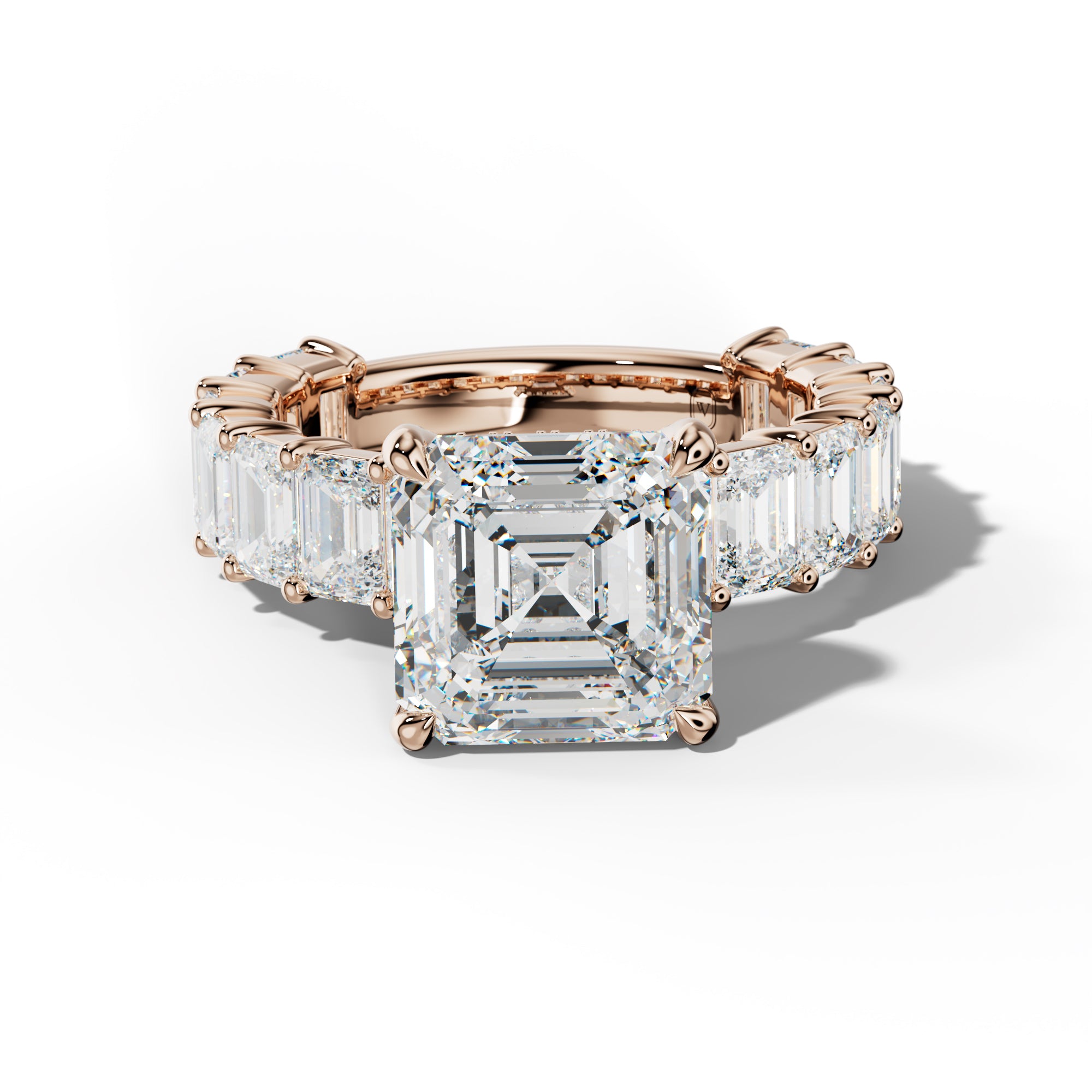 Keira Asscher Diamond Engagement Ring With Emerald Cut Side Stones