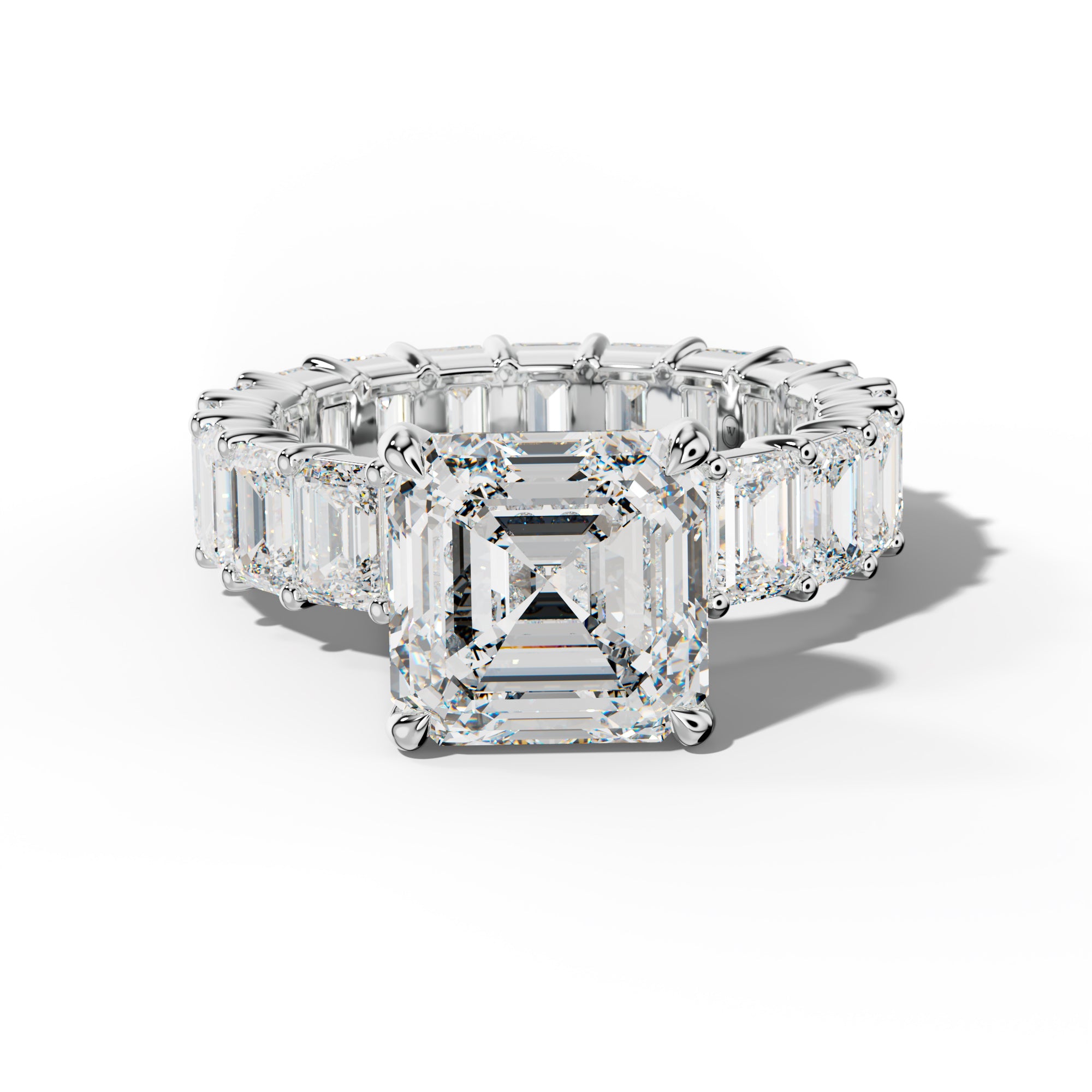 Willow Asscher Diamond Engagement Ring With Emerald Cut Side Stones
