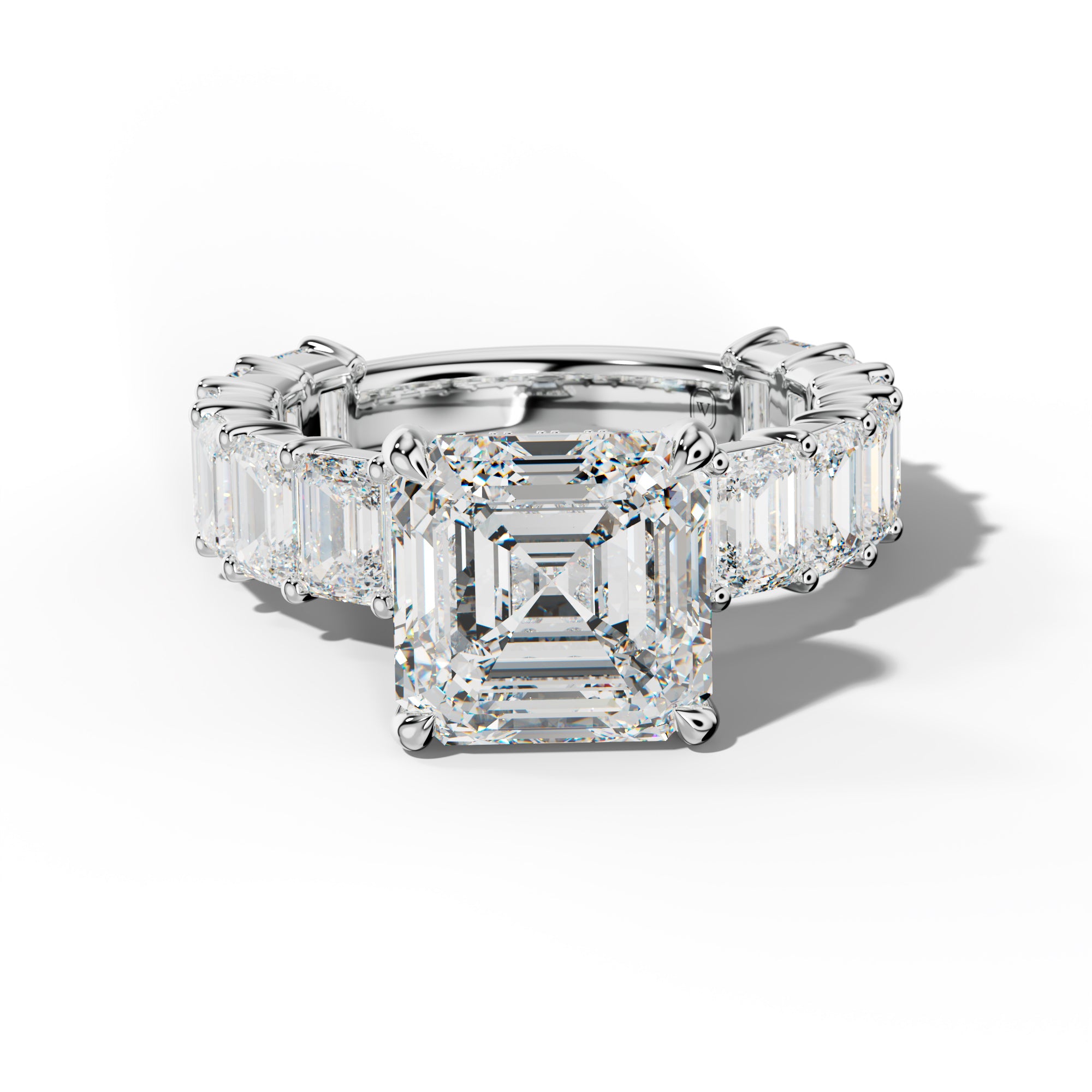 Keira Asscher Diamond Engagement Ring With Emerald Cut Side Stones