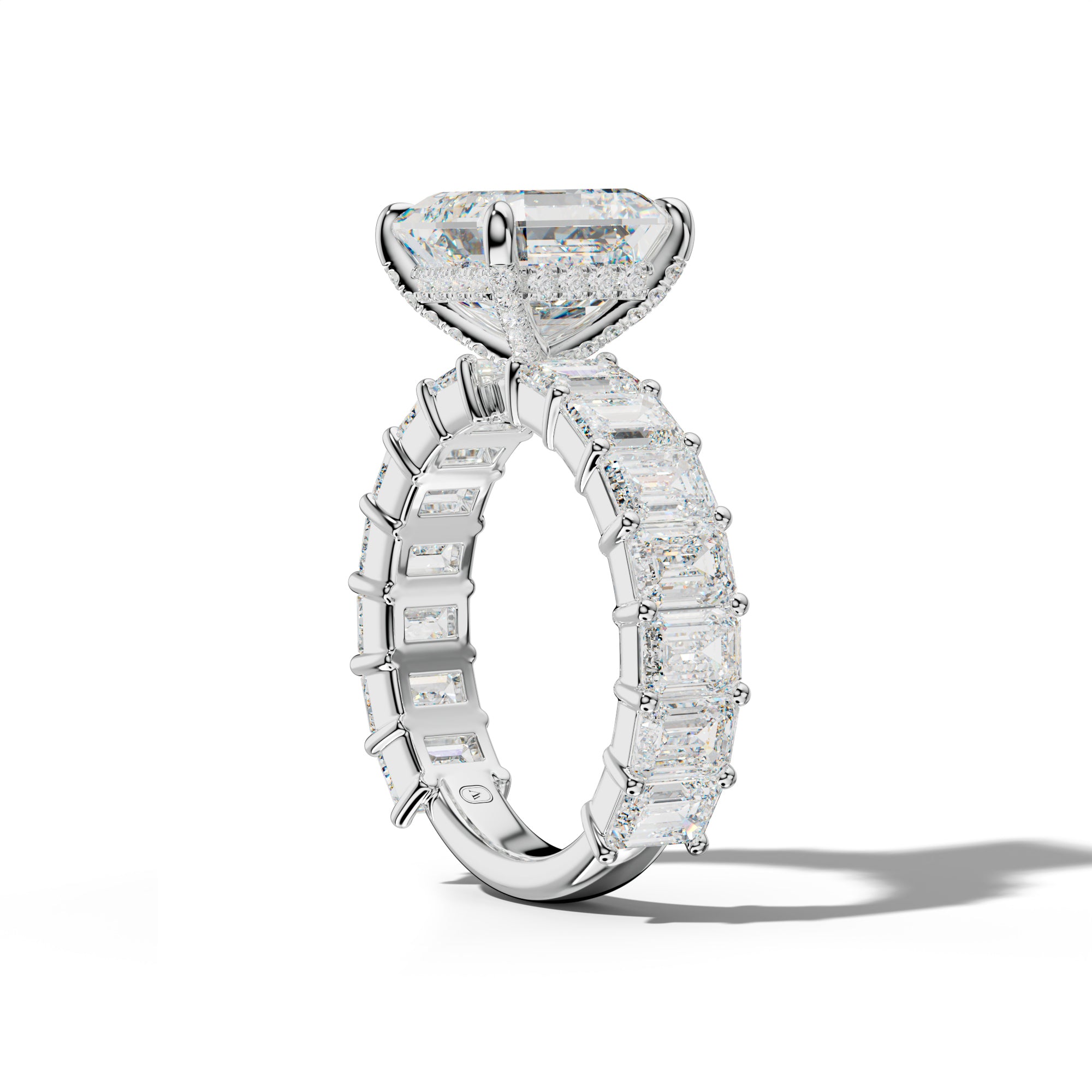 Keira Asscher Diamond Engagement Ring With Emerald Cut Side Stones