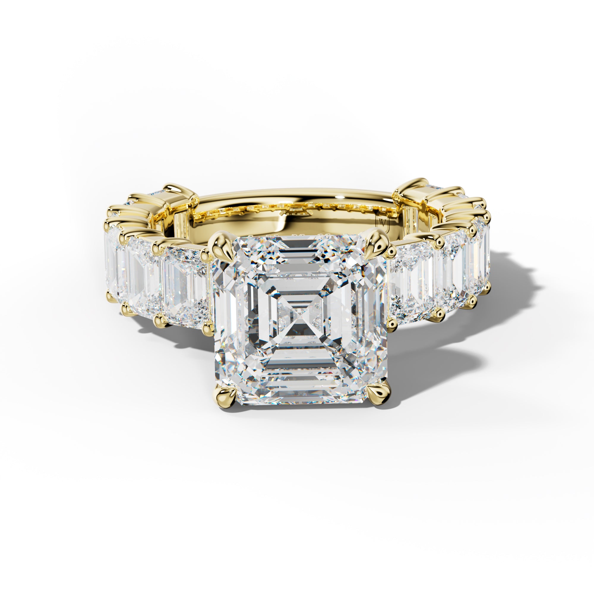 Keira Asscher Diamond Engagement Ring With Emerald Cut Side Stones