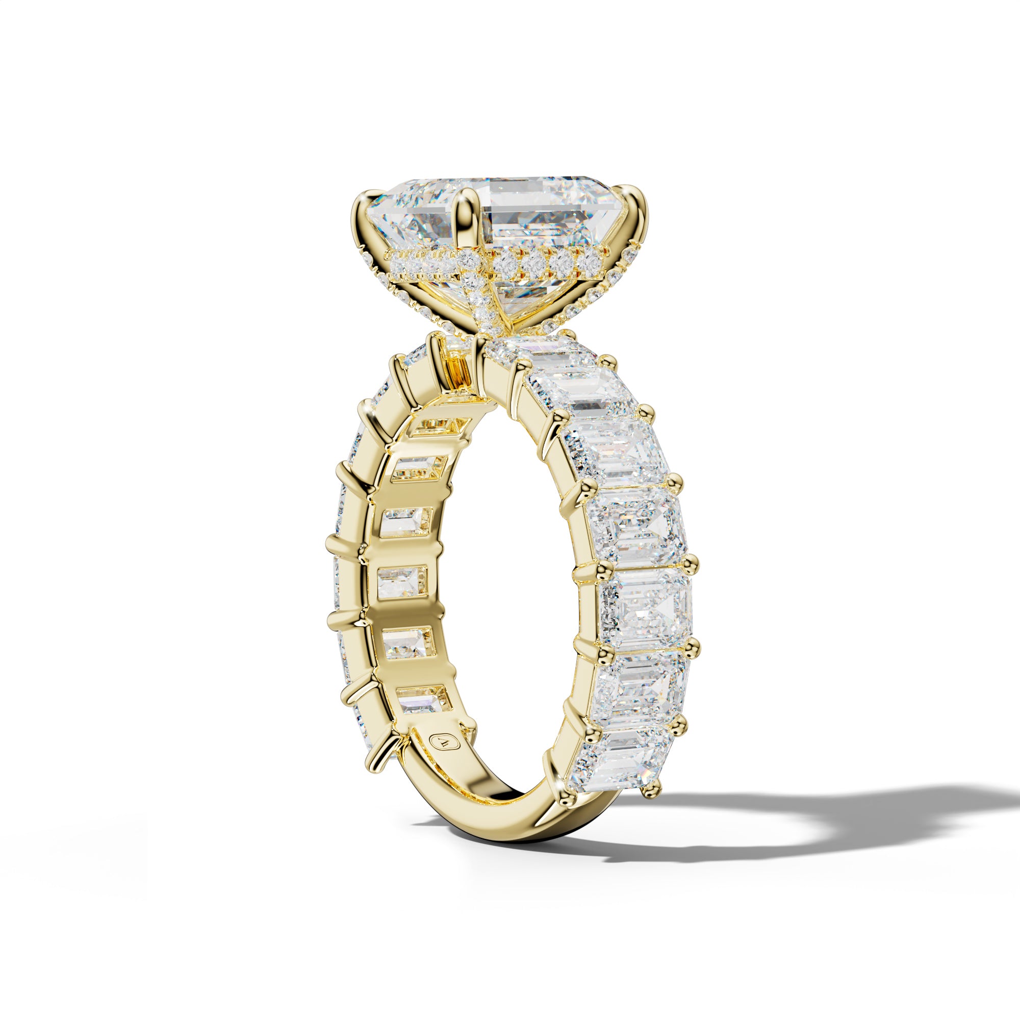 Keira Asscher Diamond Engagement Ring With Emerald Cut Side Stones