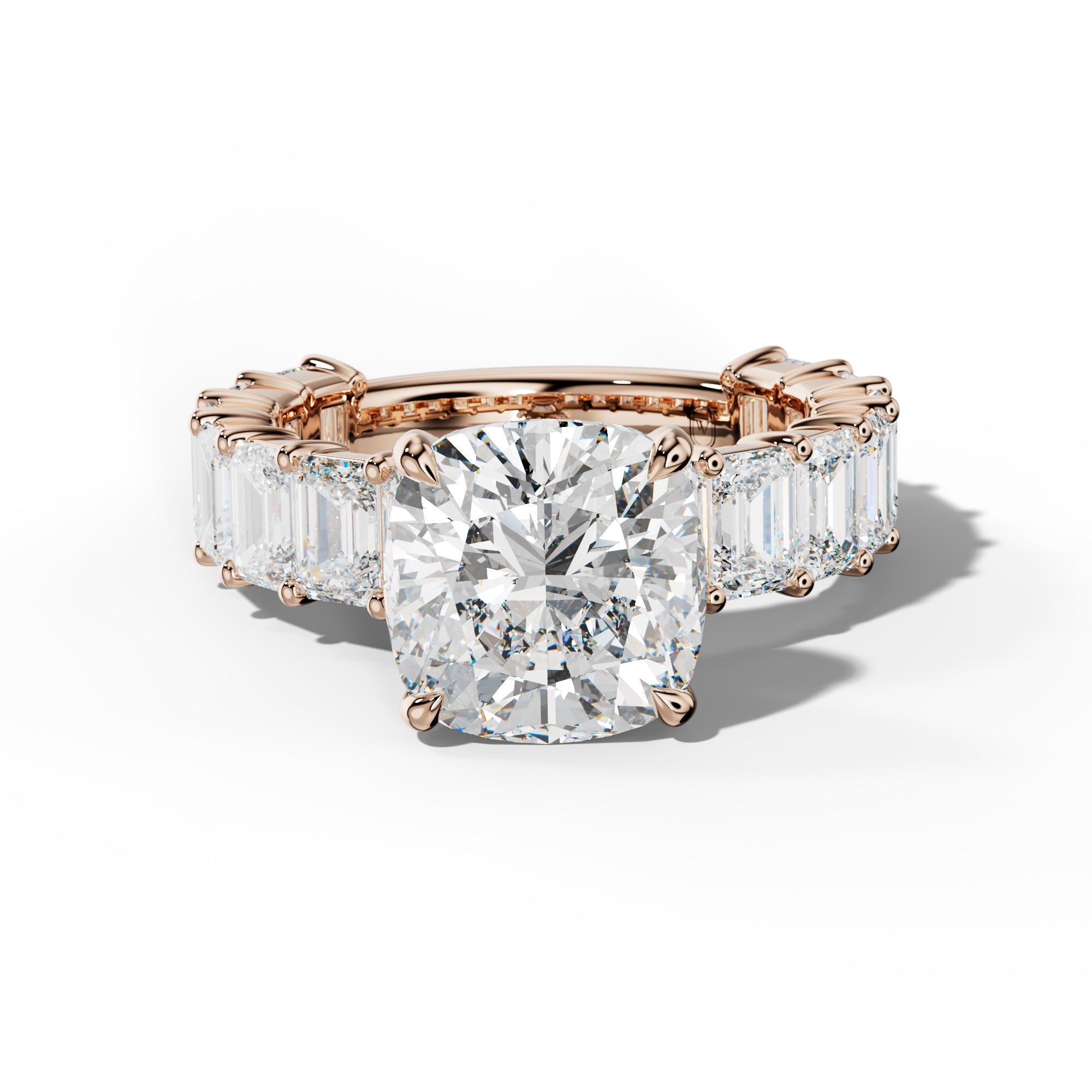 Keira Cushion Diamond Engagement Ring With Emerald Cut Side Stones