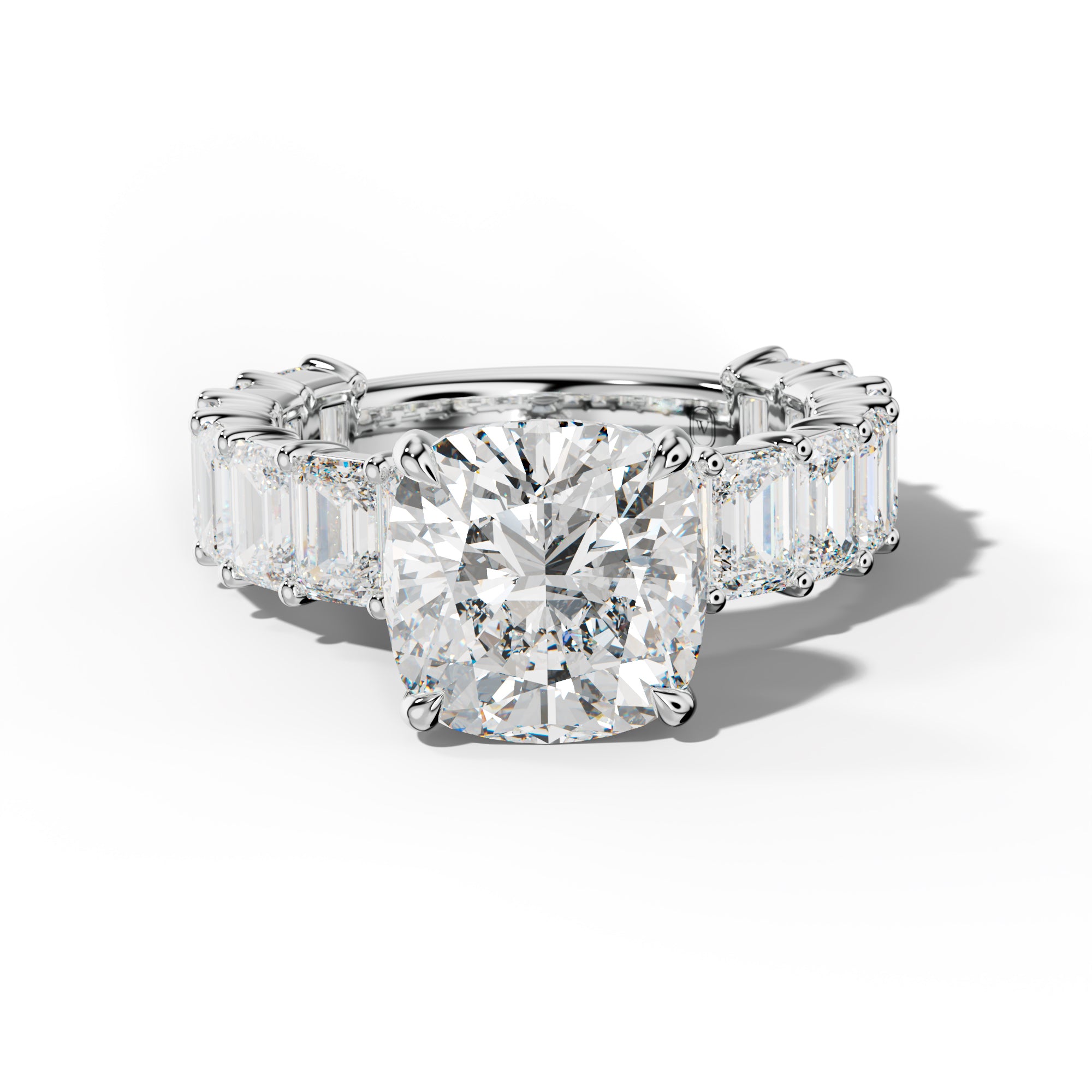 Keira Cushion Diamond Engagement Ring With Emerald Cut Side Stones