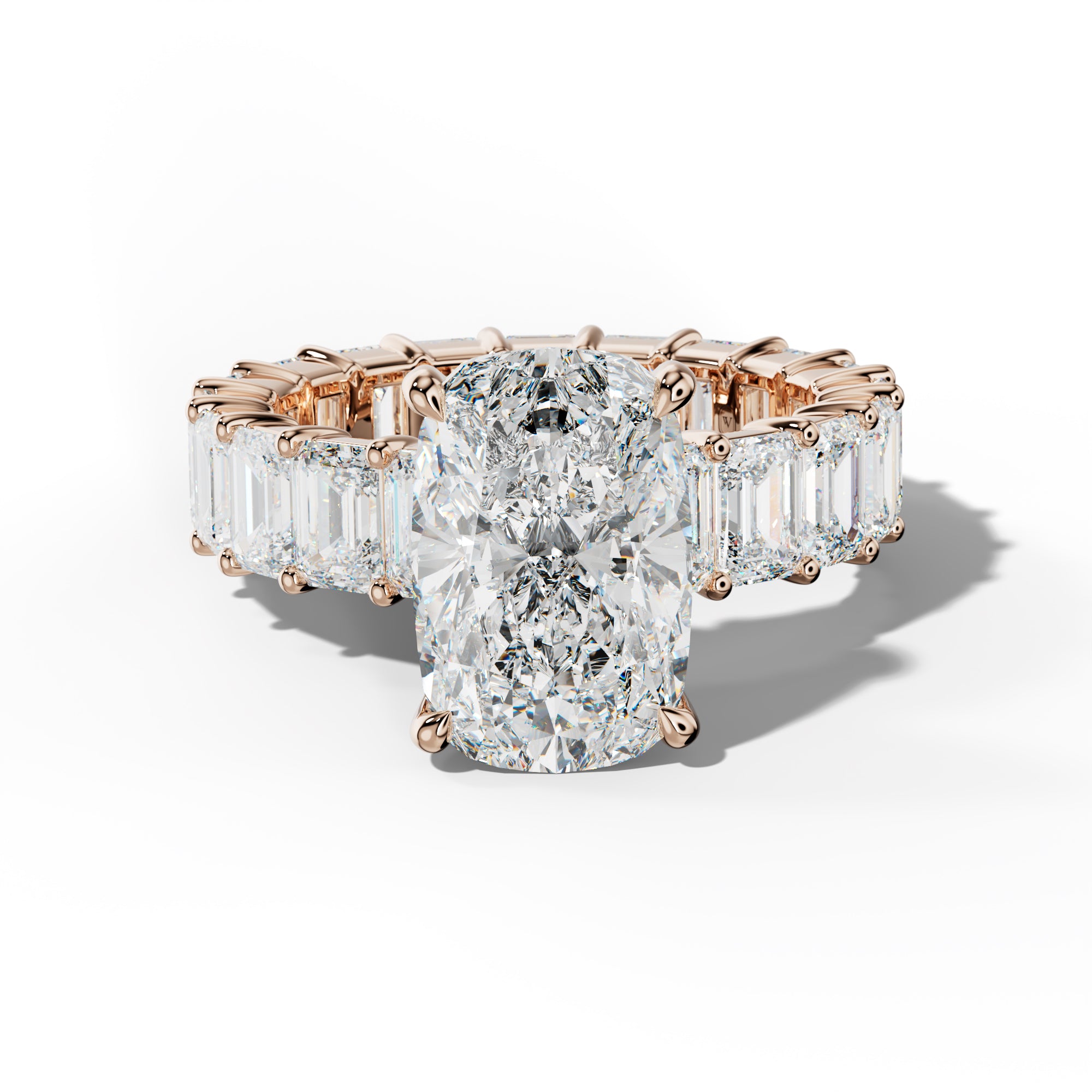 Willow Elongated Cushion Diamond Engagement Ring With Emerald Cut Side Stones