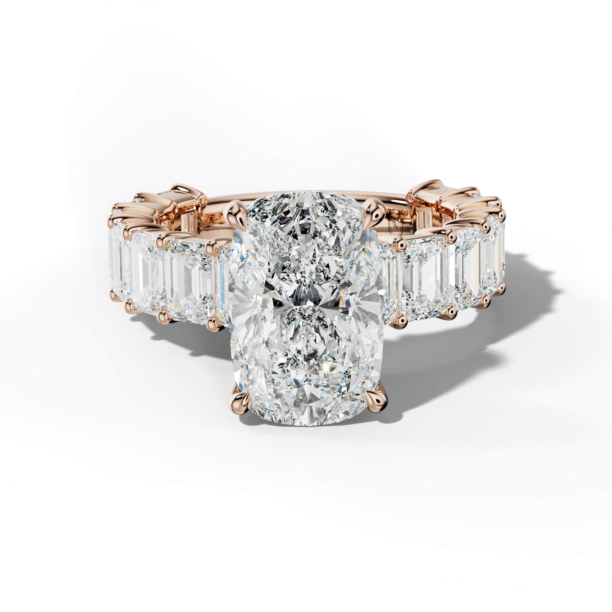Keira Elongated Cushion Diamond Engagement Ring With Emerald Cut Side Stones