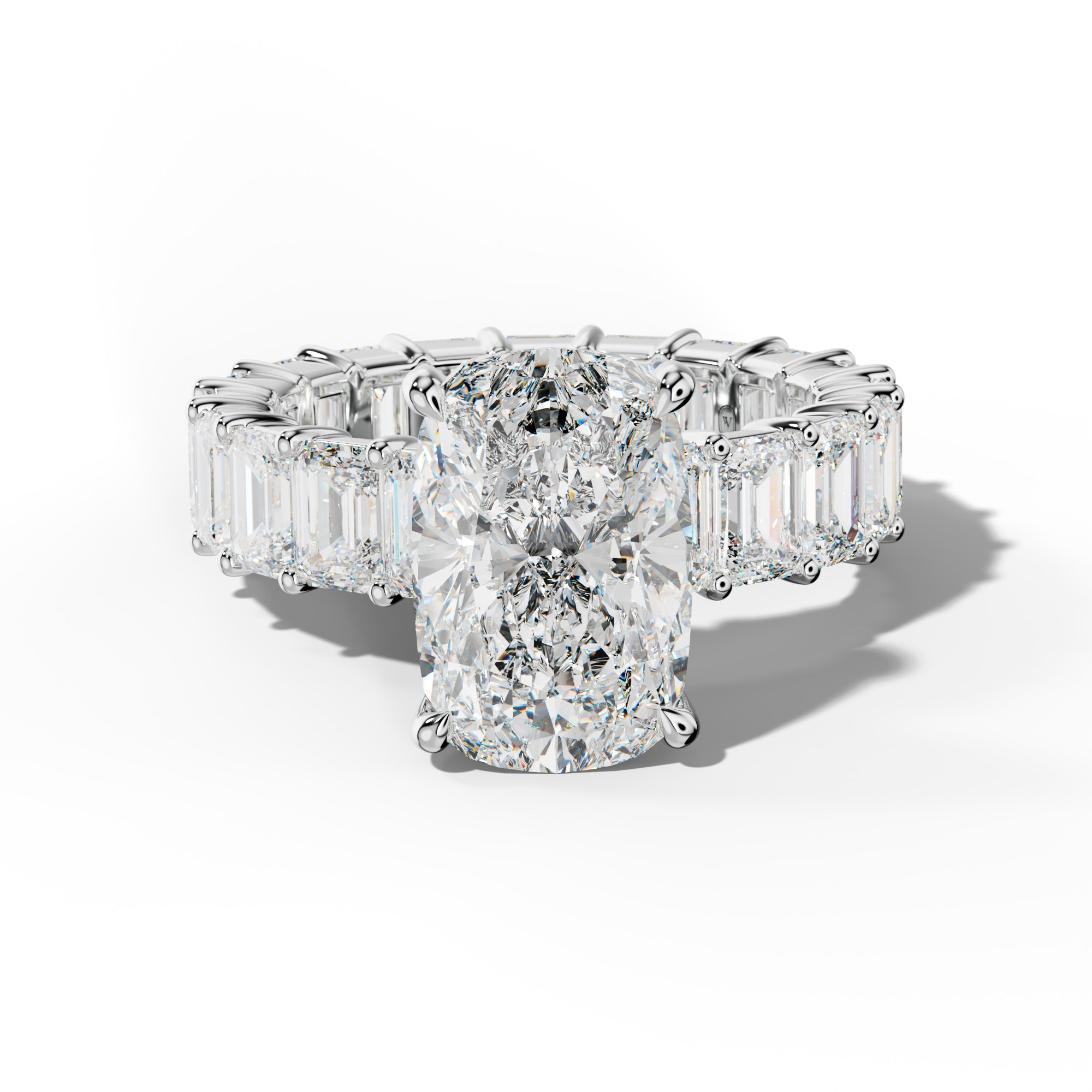 Willow Elongated Cushion Diamond Engagement Ring With Emerald Cut Side Stones