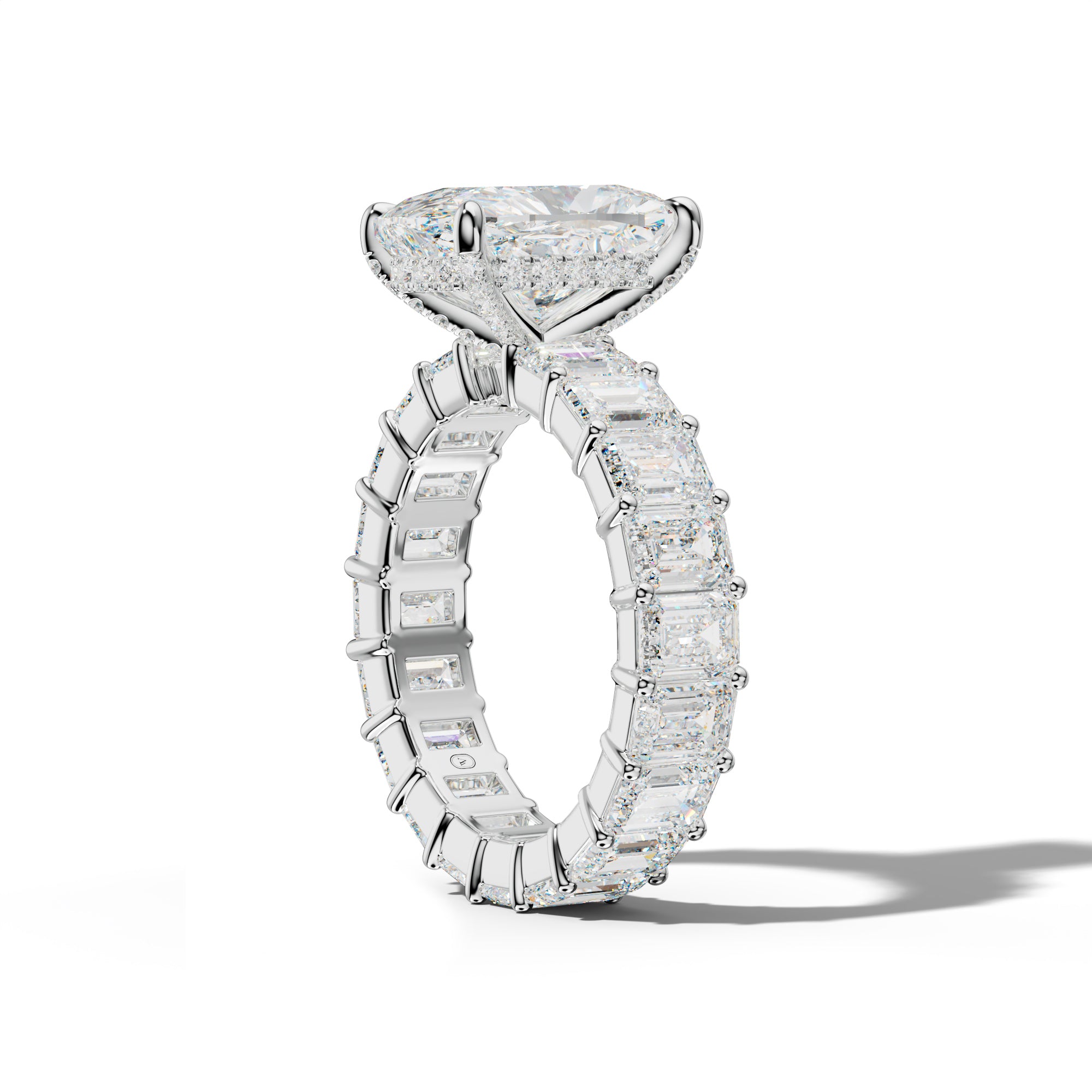 Willow Elongated Cushion Diamond Engagement Ring With Emerald Cut Side Stones