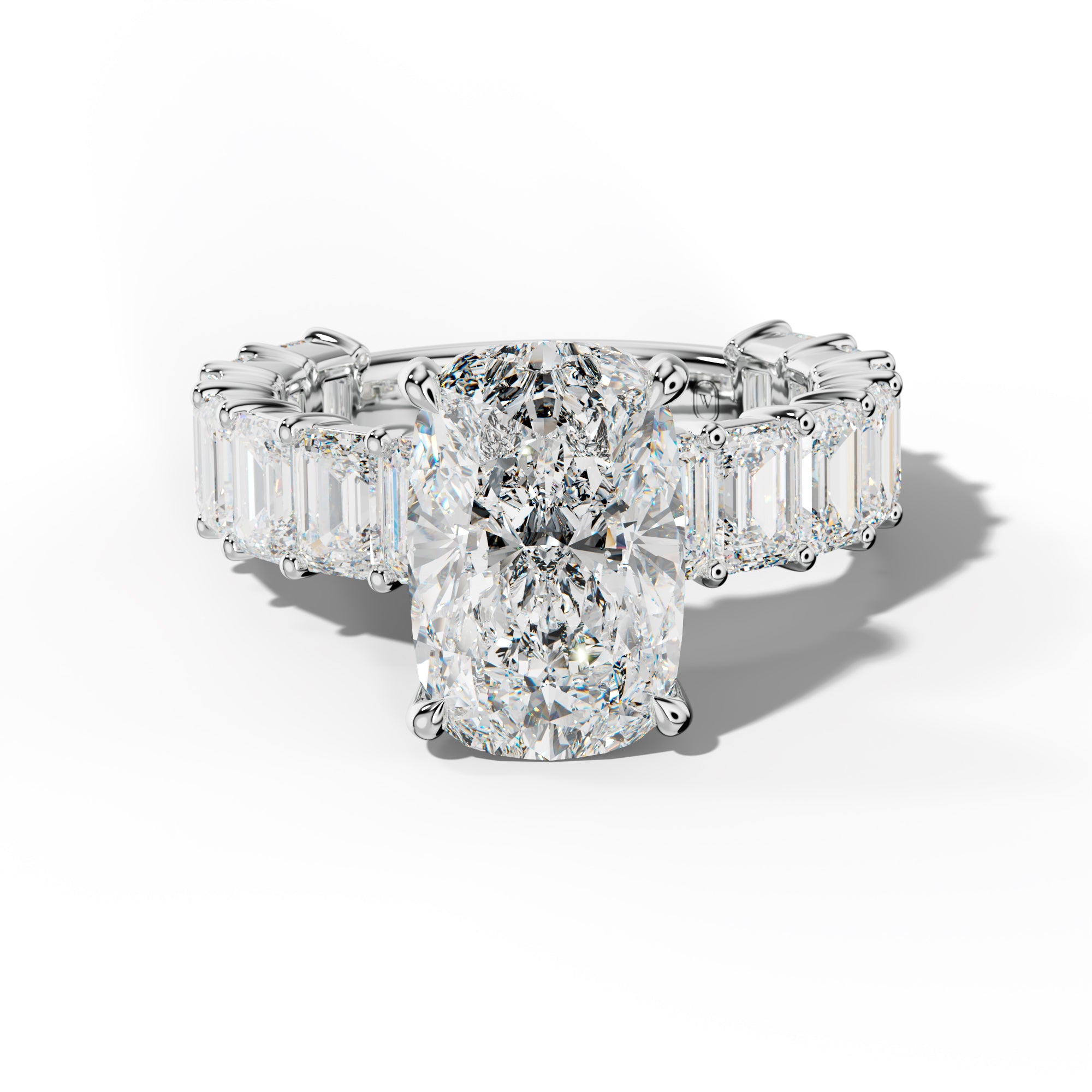 Keira Elongated Cushion Diamond Engagement Ring With Emerald Cut Side Stones