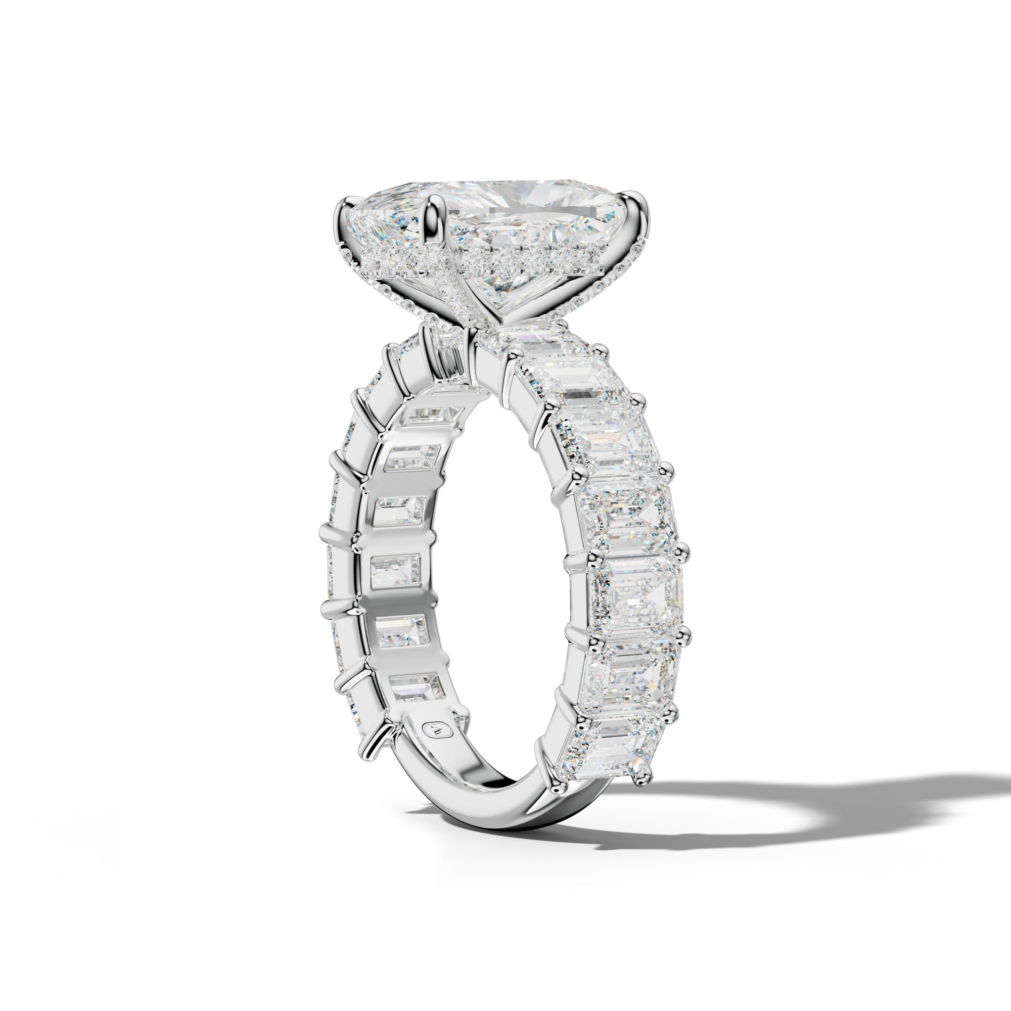 Keira Elongated Cushion Diamond Engagement Ring With Emerald Cut Side Stones