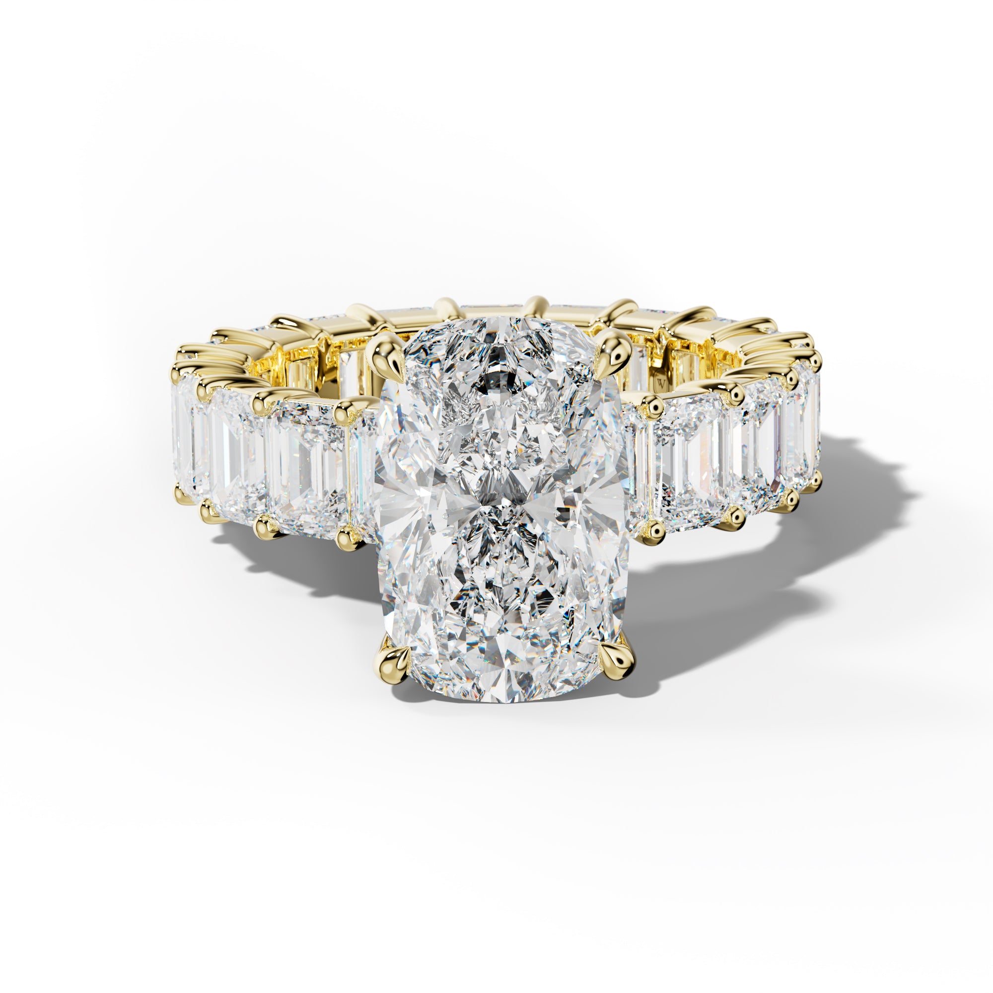 Willow Elongated Cushion Diamond Engagement Ring With Emerald Cut Side Stones
