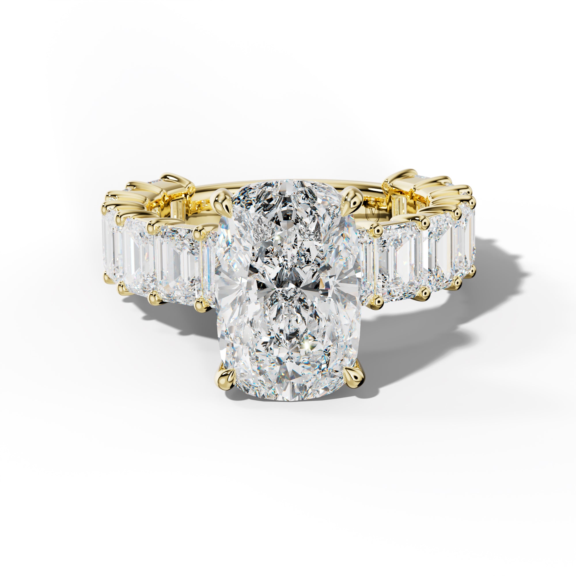 Keira Elongated Cushion Diamond Engagement Ring With Emerald Cut Side Stones