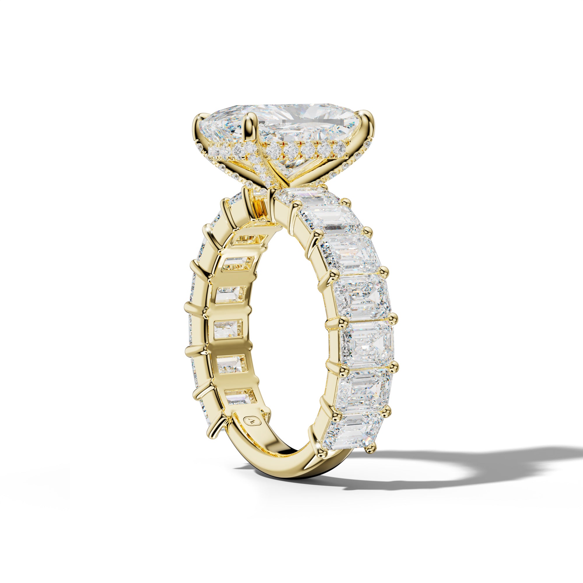 Keira Elongated Cushion Diamond Engagement Ring With Emerald Cut Side Stones
