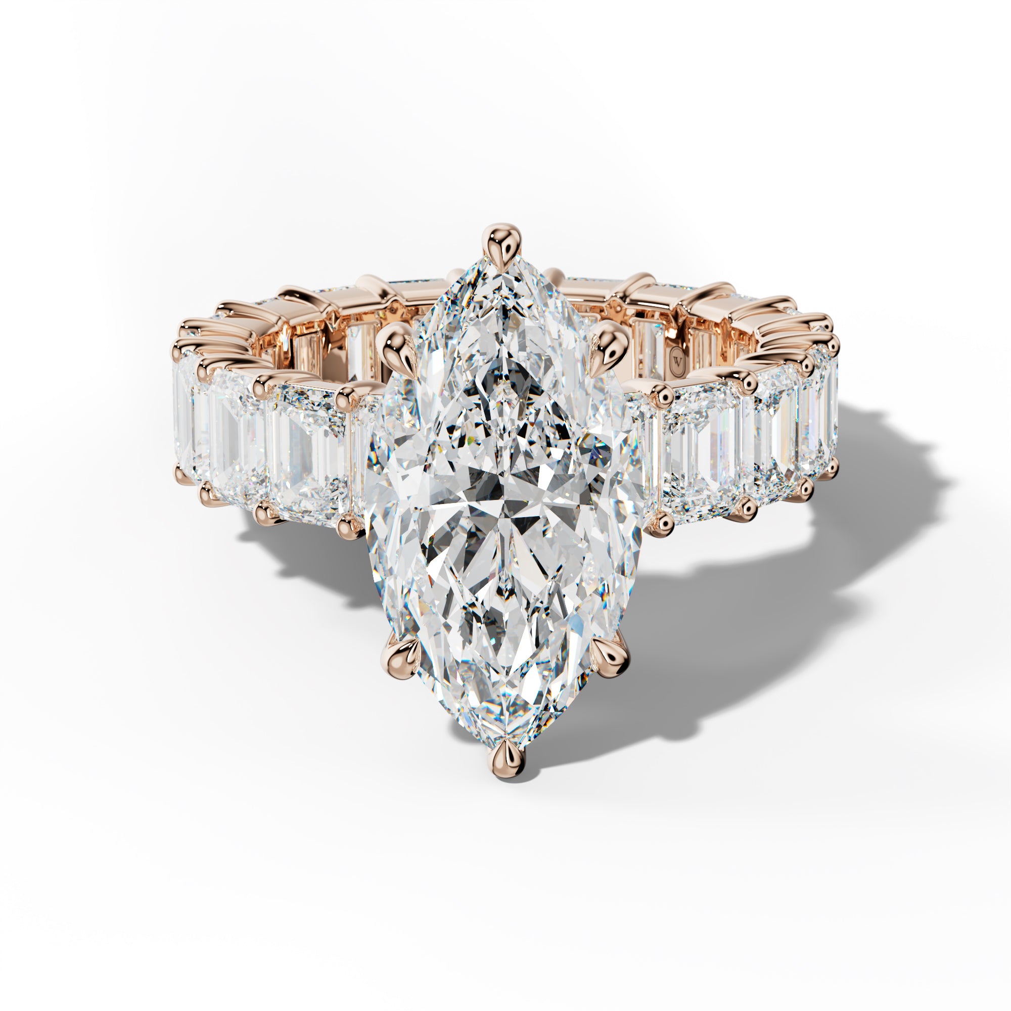 Willow Marquise Diamond Engagement Ring With Emerald Cut Side Stones