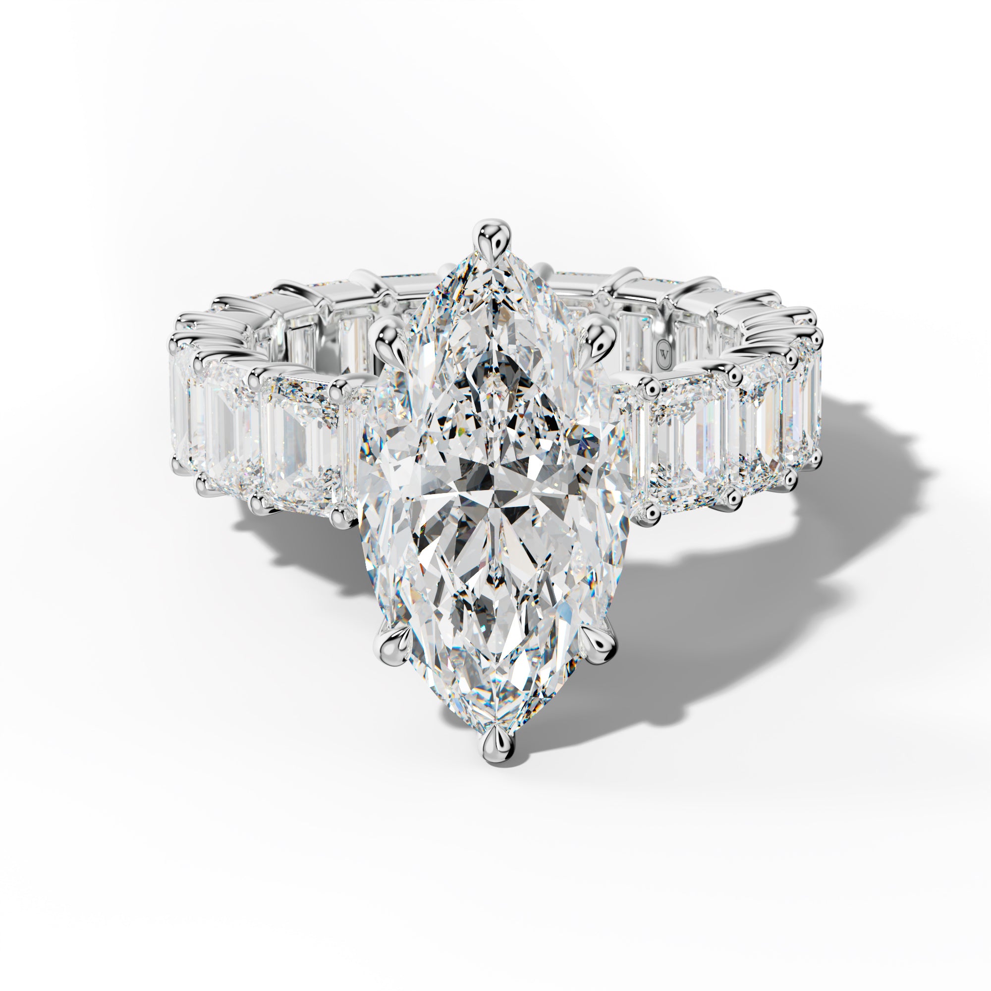 Willow Marquise Diamond Engagement Ring With Emerald Cut Side Stones