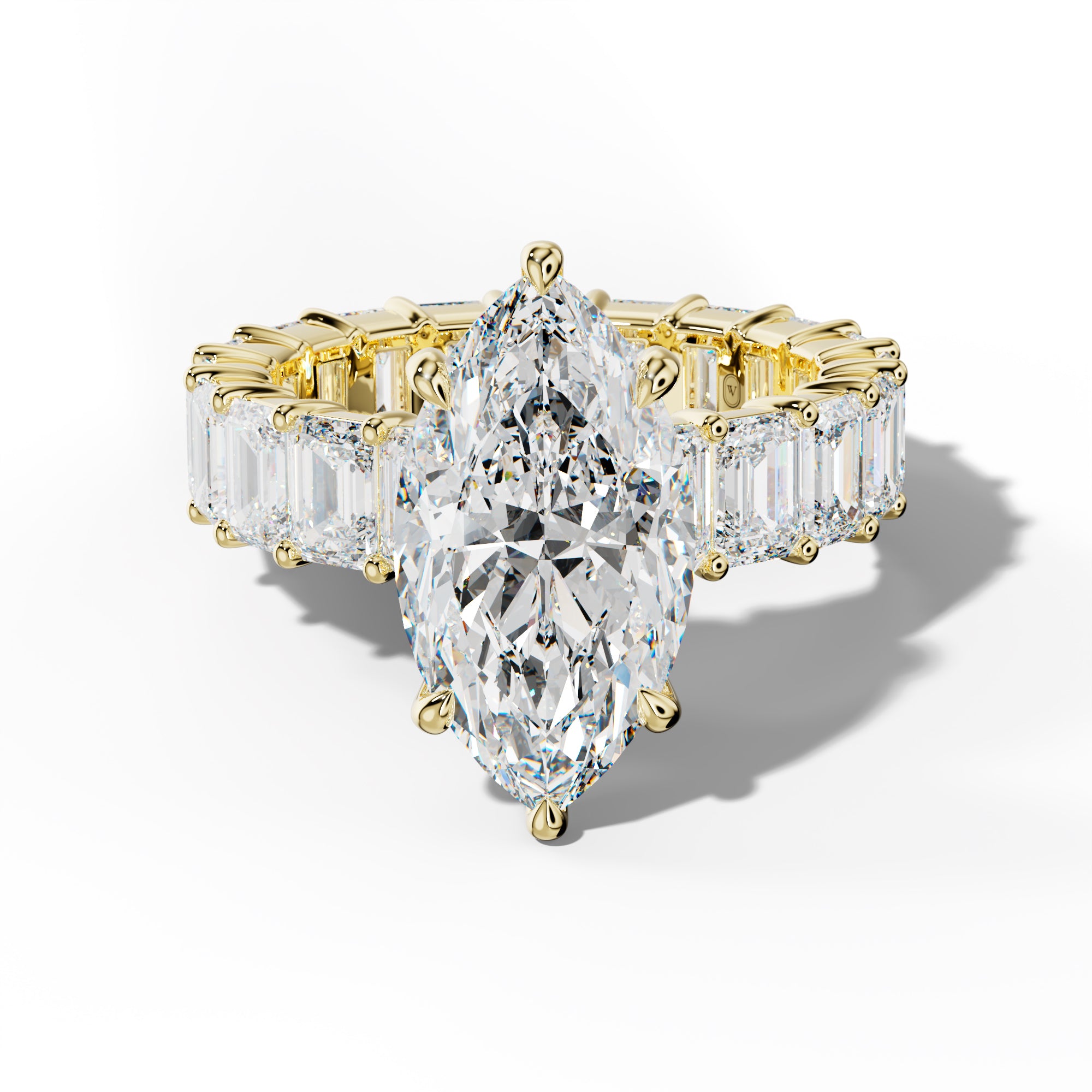 Willow Marquise Diamond Engagement Ring With Emerald Cut Side Stones