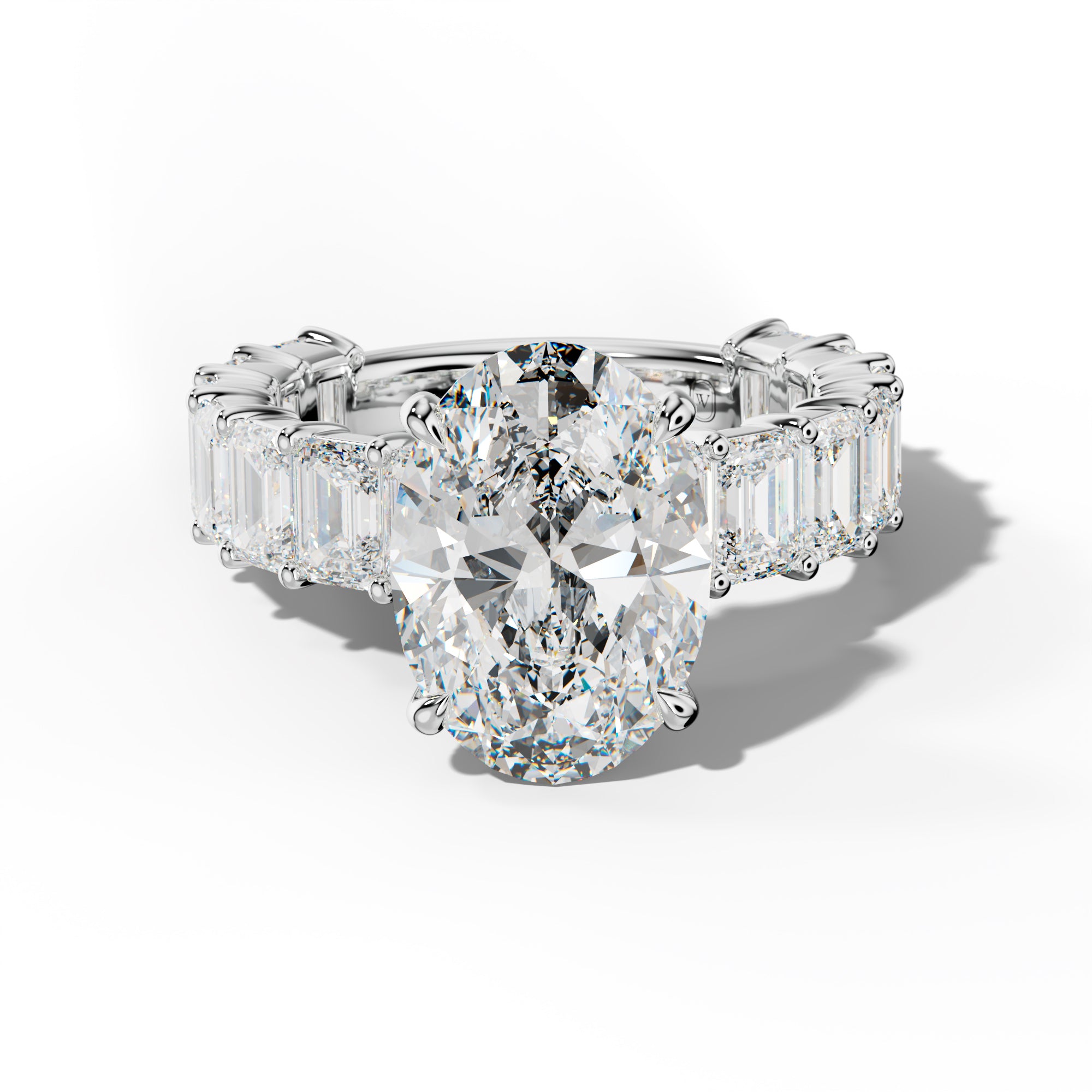 Keira Oval Diamond Engagement Ring With Emerald Cut Side Stones
