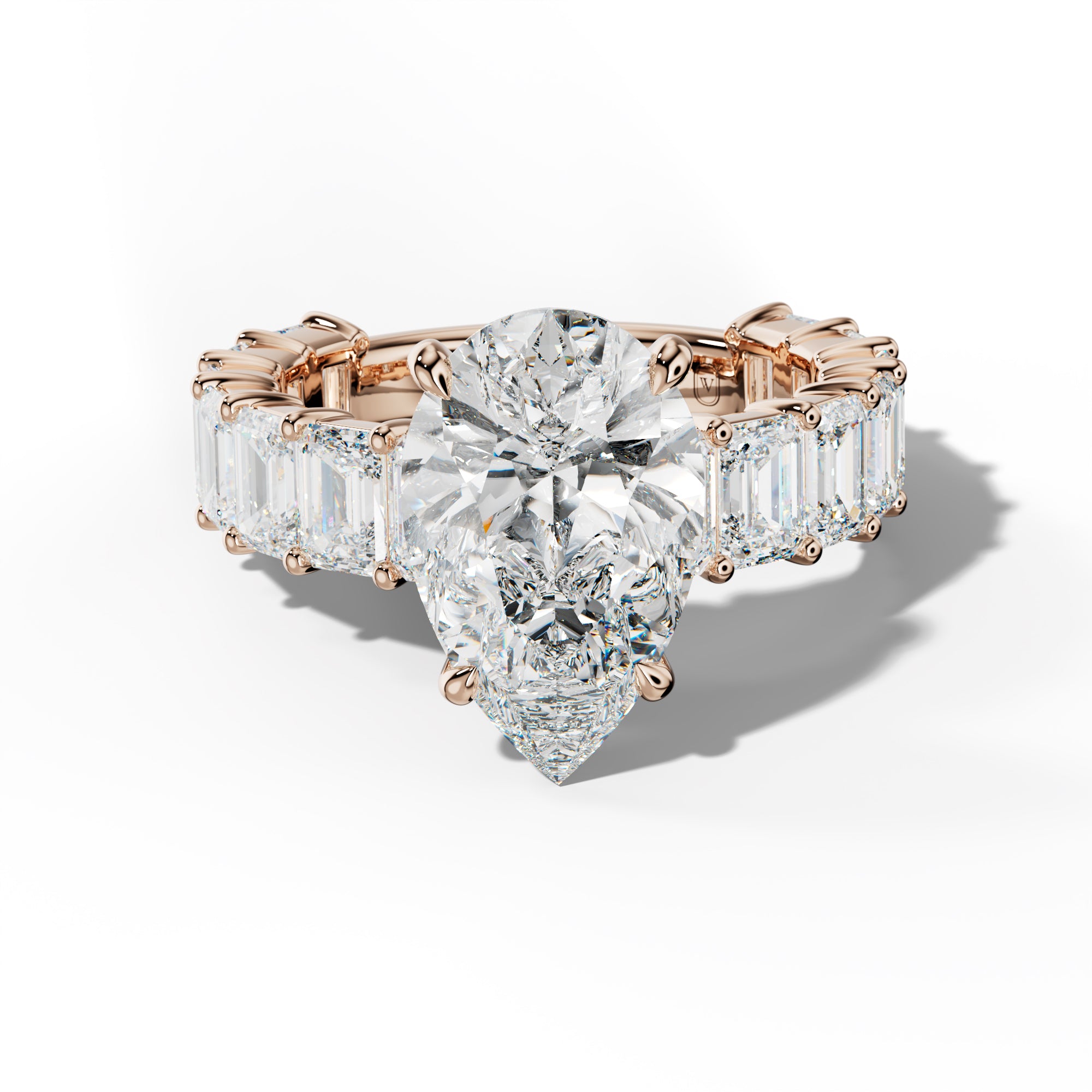 Keira Pear Shape Engagement Ring With Emerald Cut Side Stones