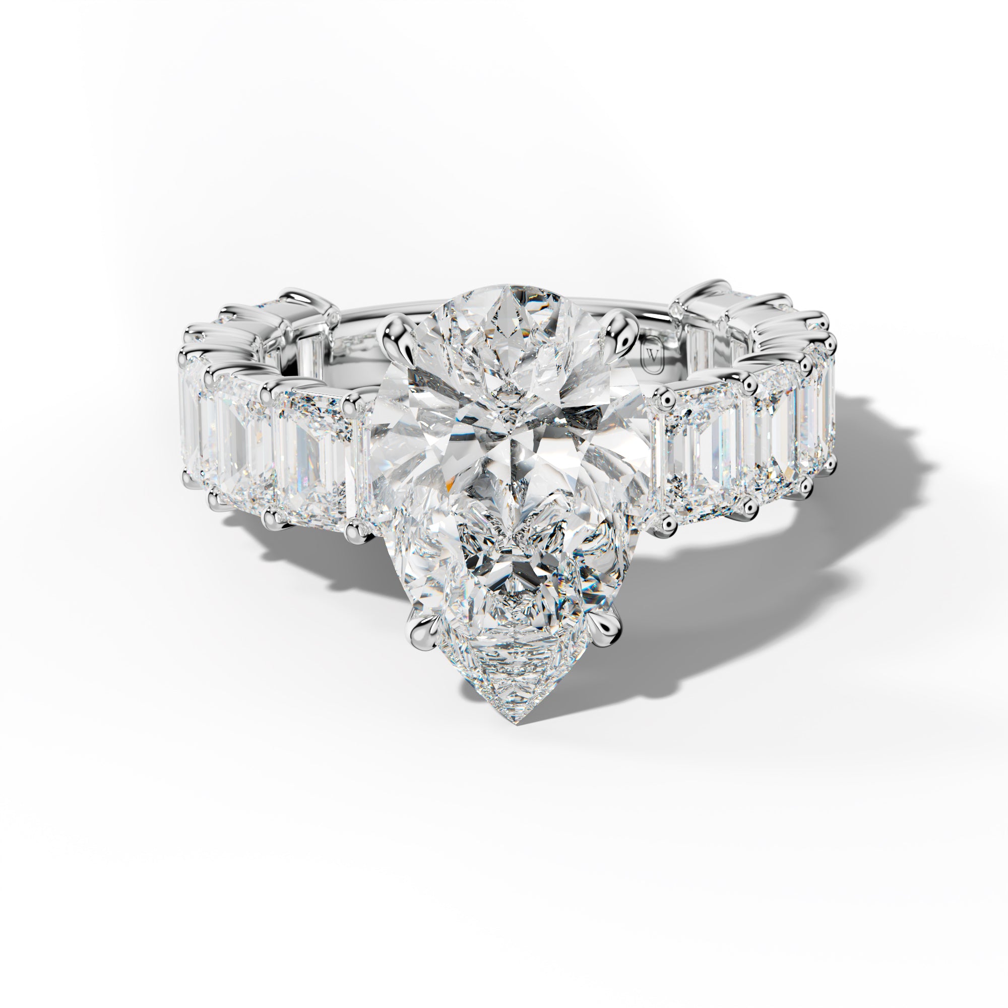 Keira Pear Shape Engagement Ring With Emerald Cut Side Stones