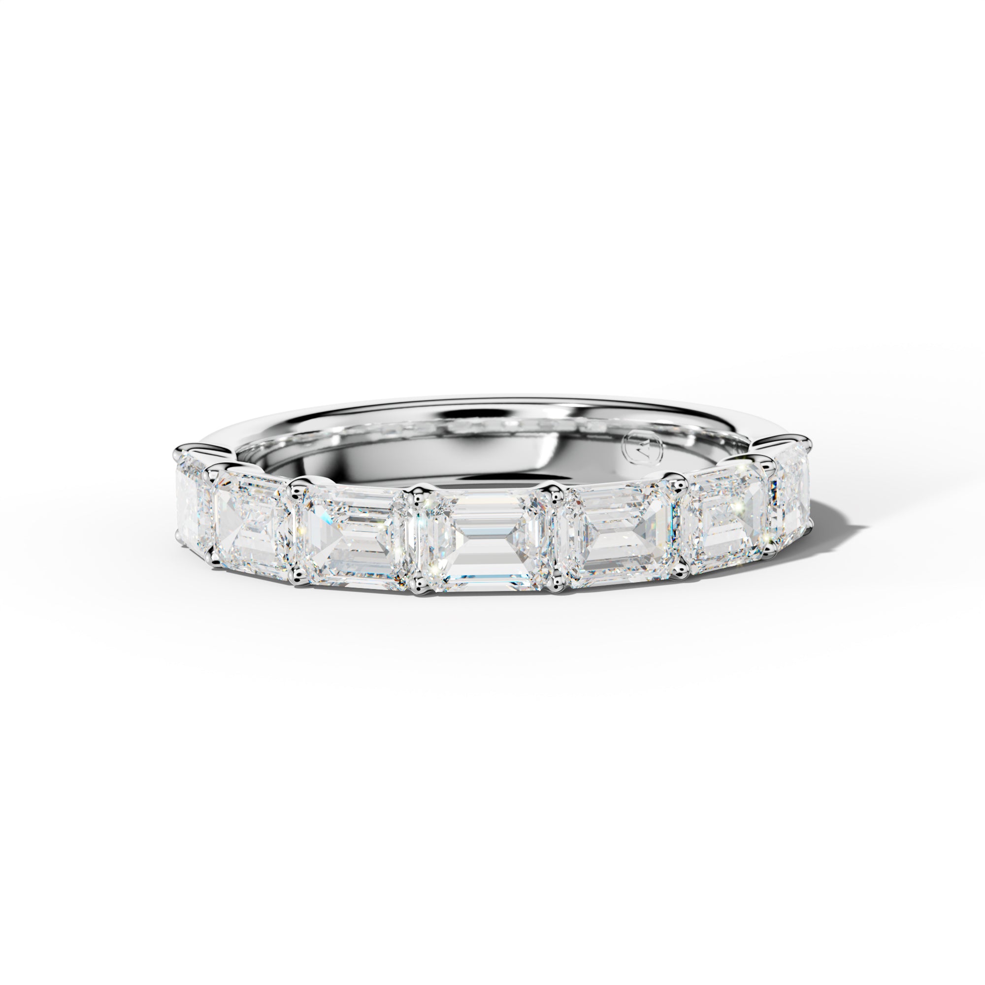 2.0 Carat East West Emerald Cut Diamond Half Anniversary Band Shared Prong  Low-Set Design